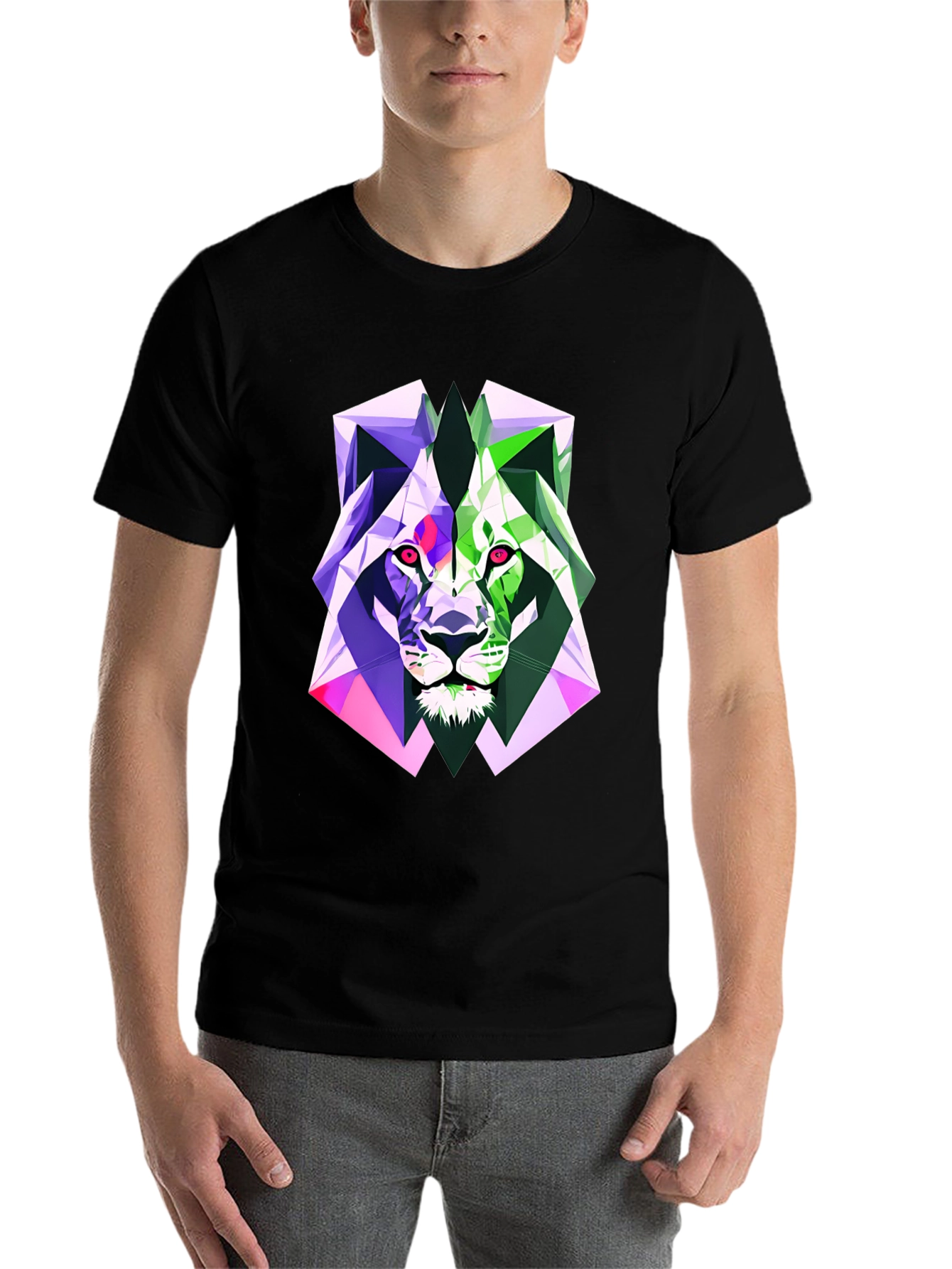 Black Geometric Lion Graphic Tee - Bold Style view 7