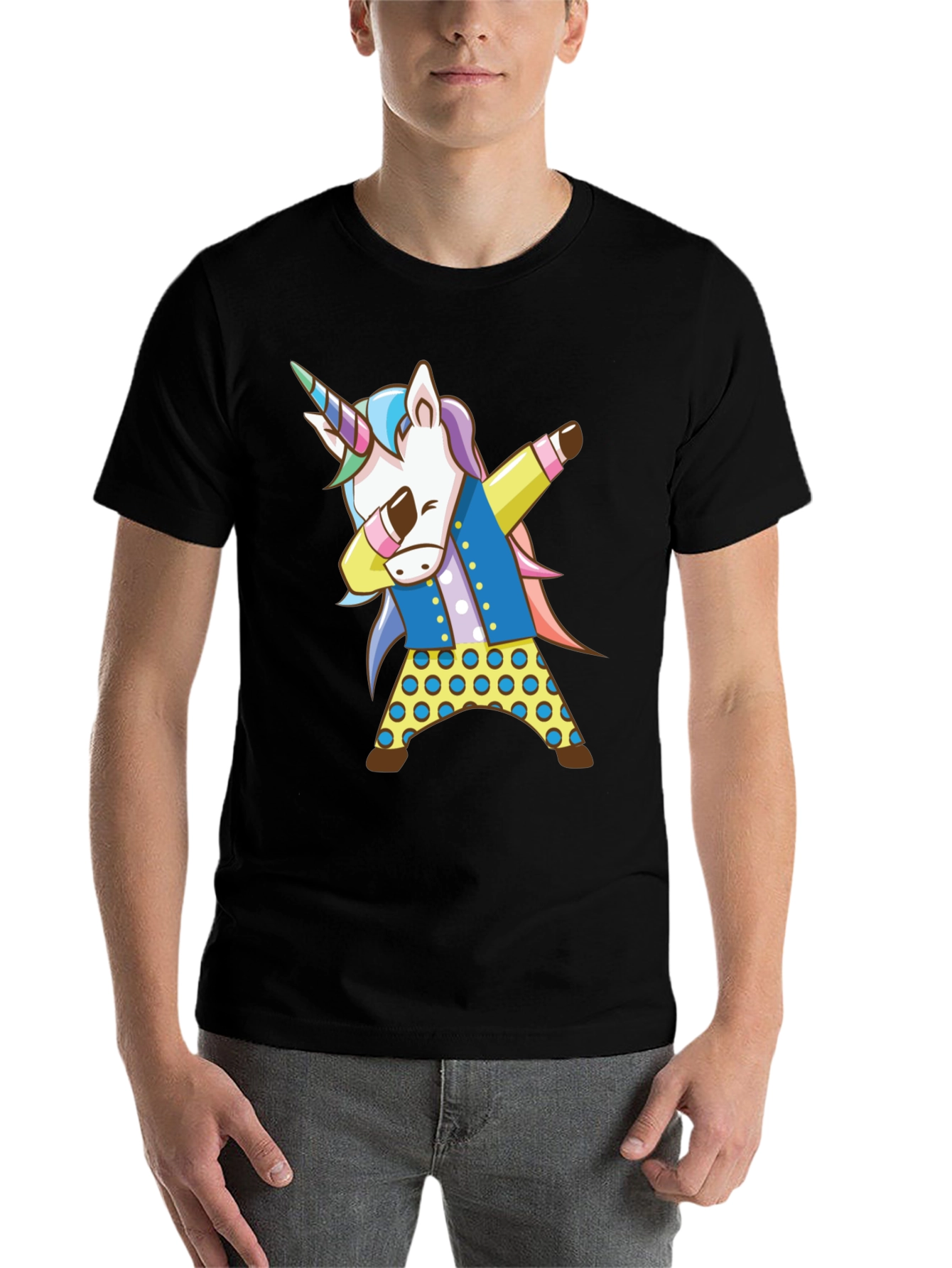 Black Dabbing Unicorn Graphic Tee - Black Cotton Shirt view 7