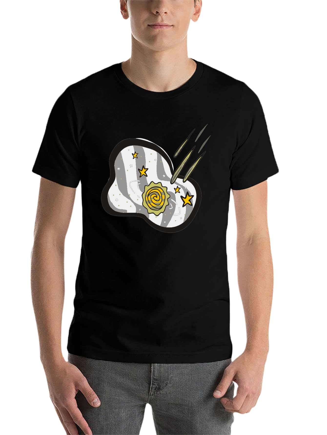 Black Cosmic Meteor Shower Graphic T-Shirt view 7
