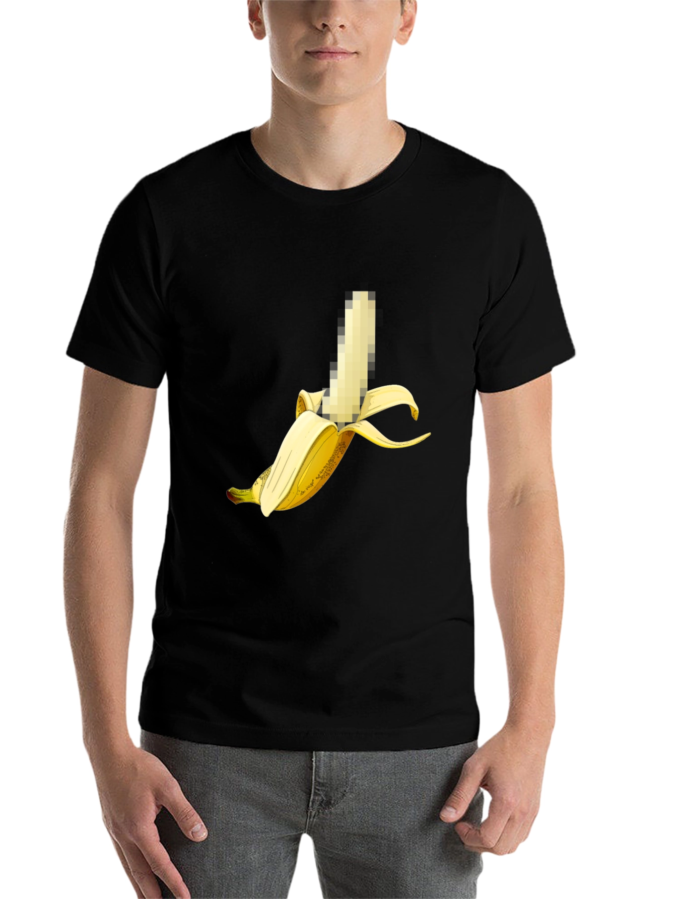 Black Censored Banana Graphic Tee - Unisex Black T-Shirt view 7