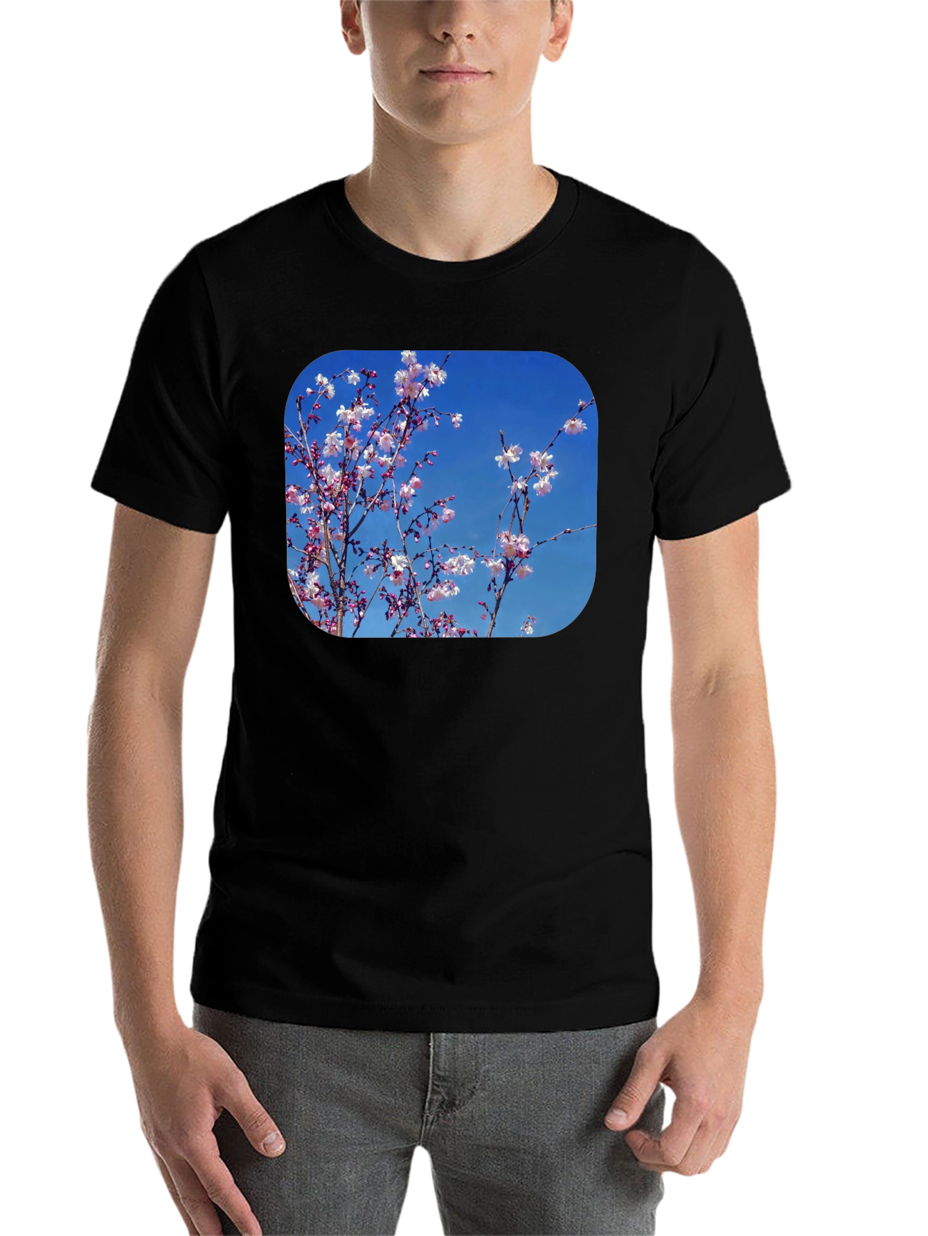 Black Blossom Tee - Black Cotton Blend with Floral Print view 7