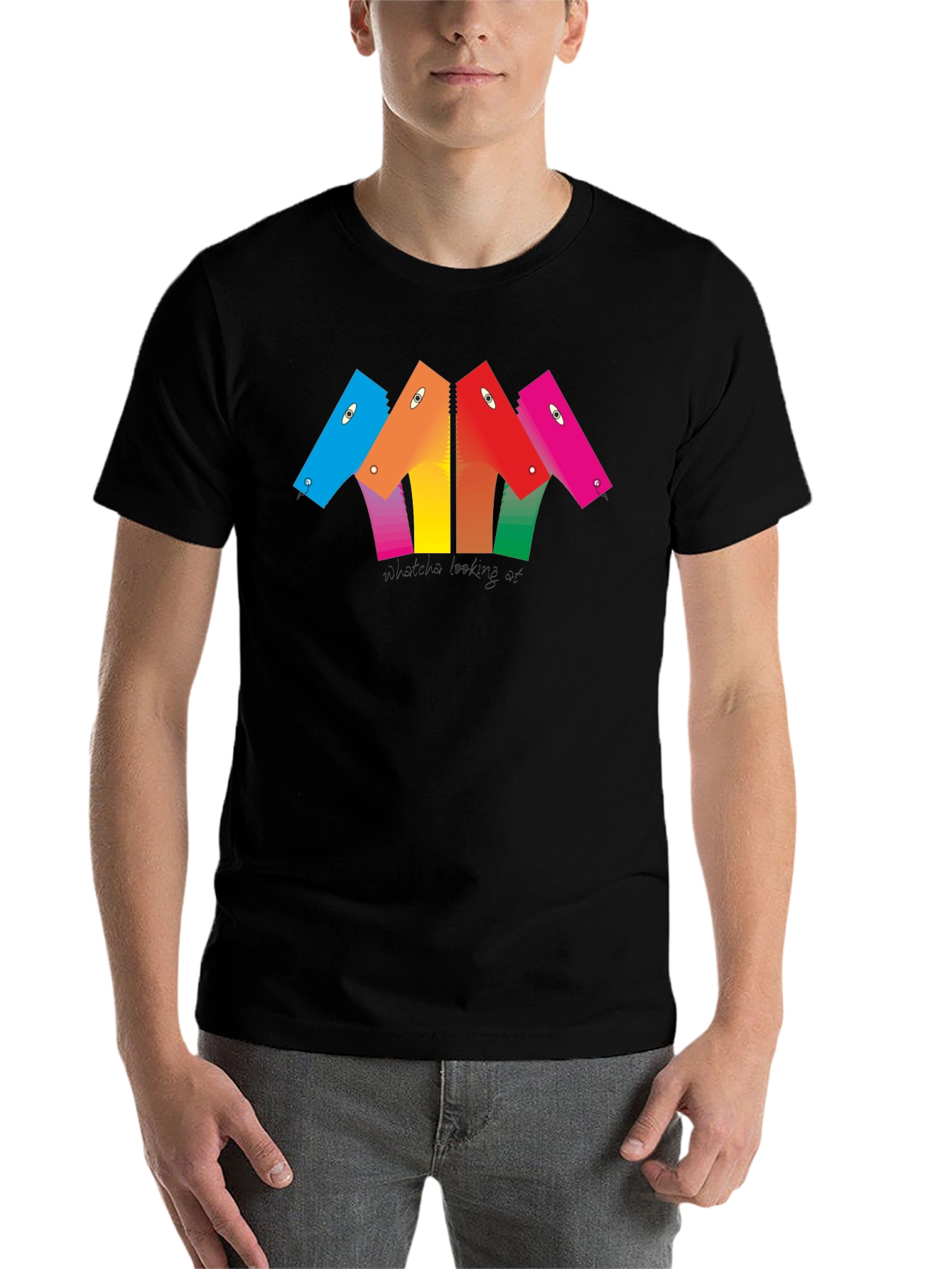 Black Abstract Colorful Heads Graphic T-Shirt - Unisex Black Tee view 7