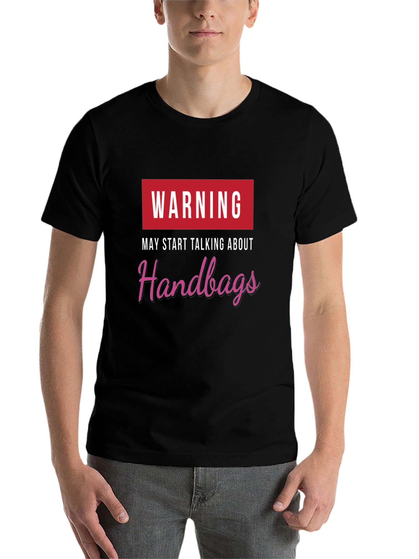 Black Warning May Start Talking Handbags Black T-Shirt view 7