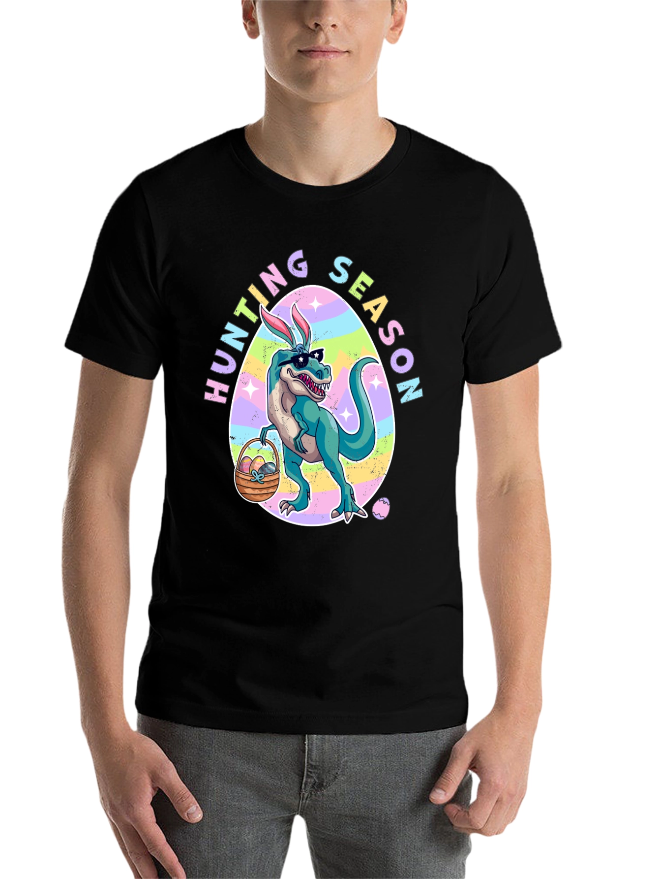 Black Dino Easter Hunting Season T-Shirt view 7