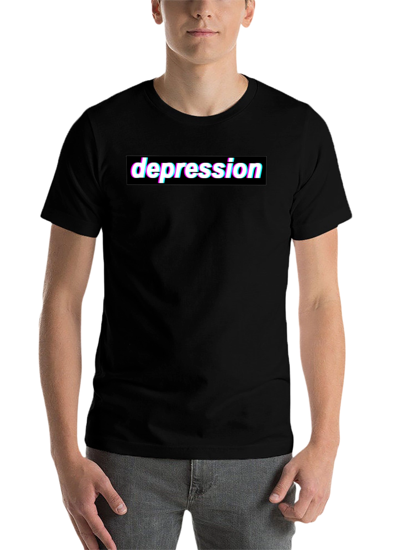 Black Depression Glitchcore Graphic Tee - Black Cotton T-Shirt view 7