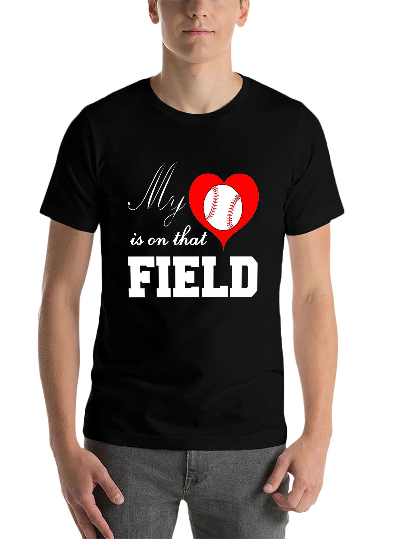 Black Baseball Mom T-Shirt: My Heart is on That Field view 7