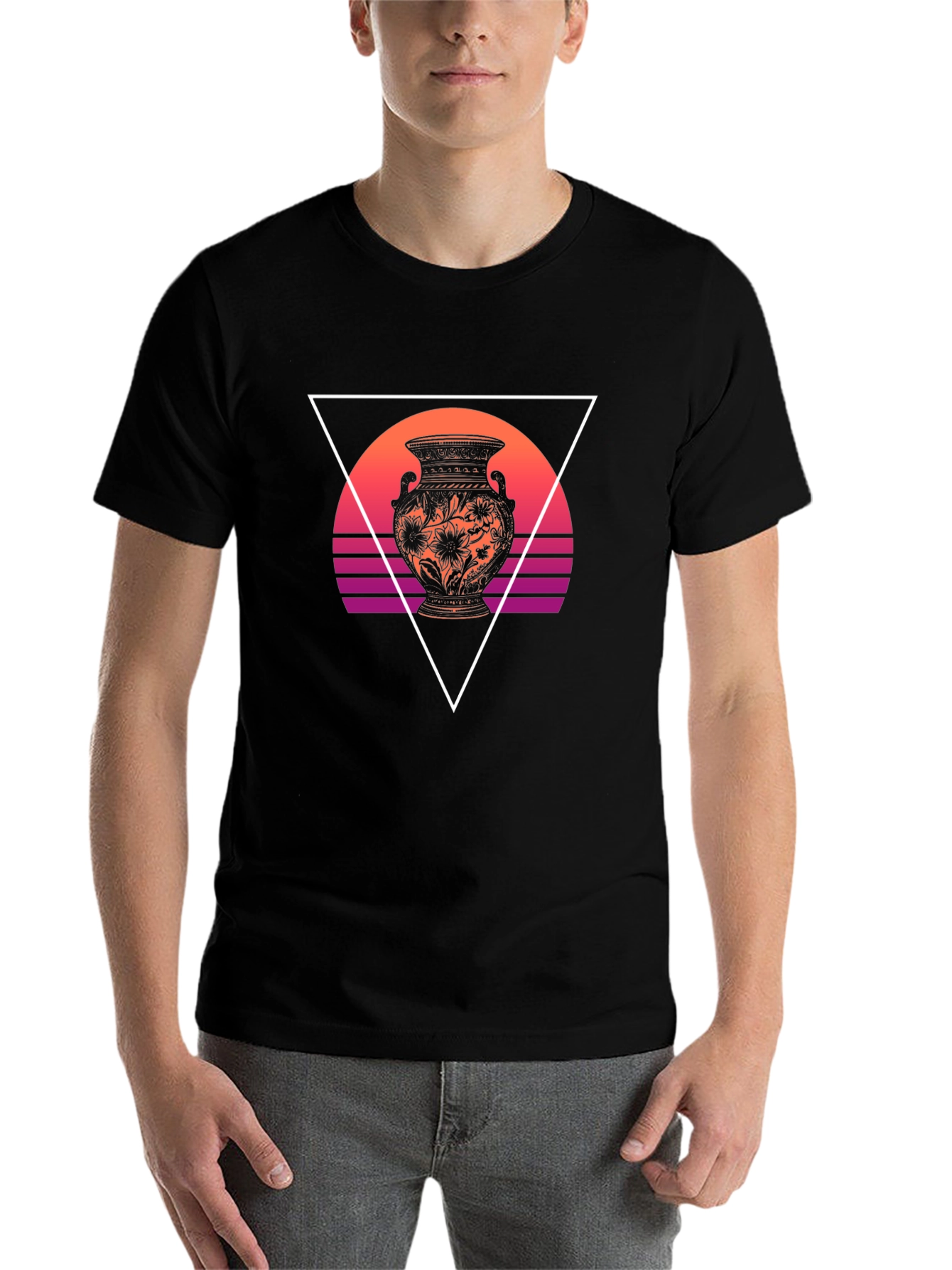 Black Vaporwave Vase Graphic Tee - Black Cotton Blend view 7