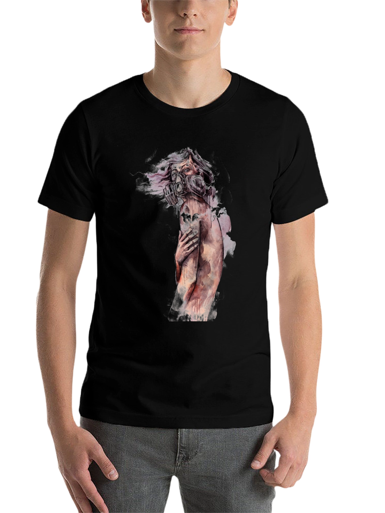 Black Unique Graphic Tee - Apocalyptic Watercolor Design view 7