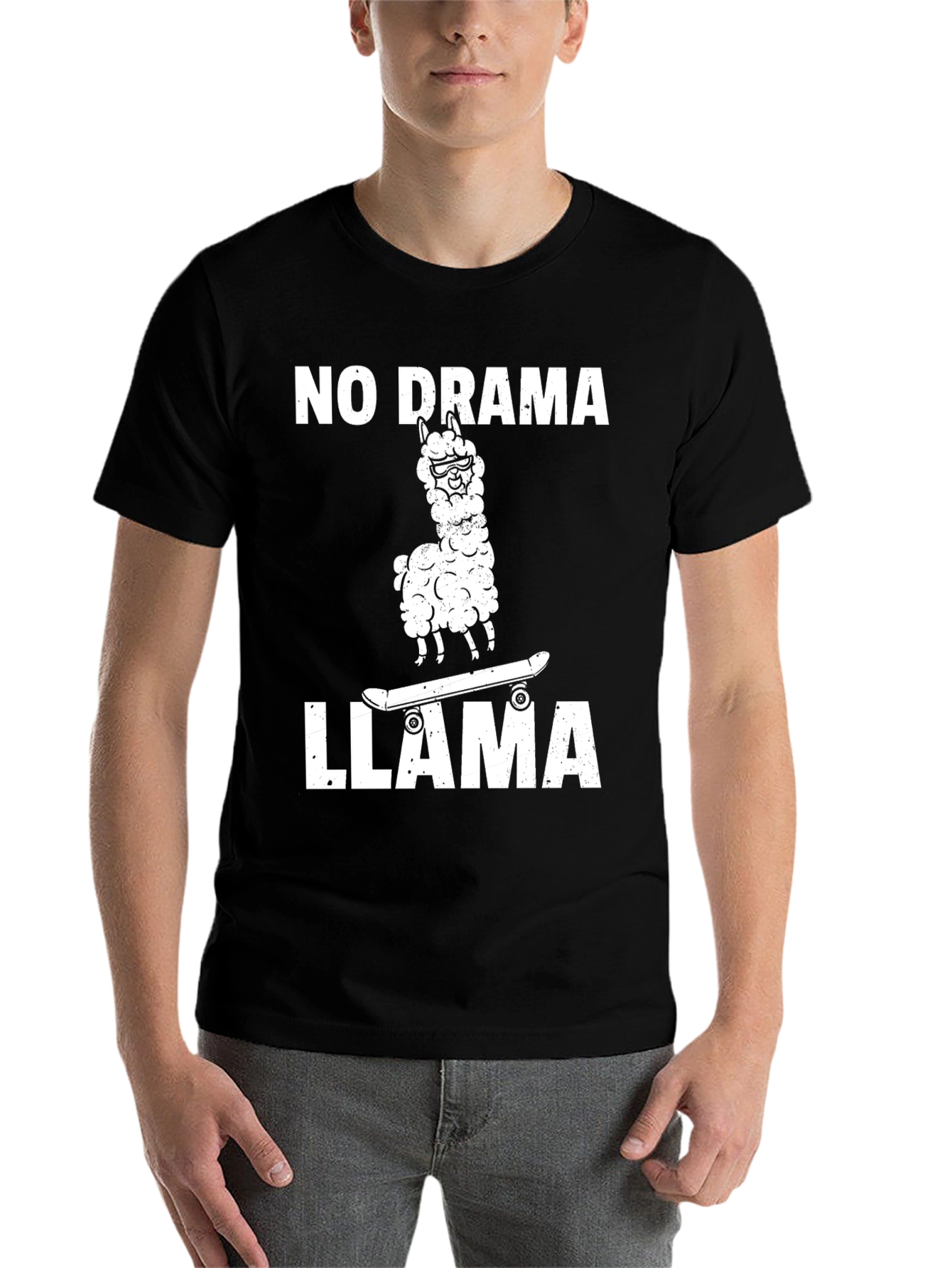 Black No Drama Llama T-Shirt - Skateboard Graphic view 7