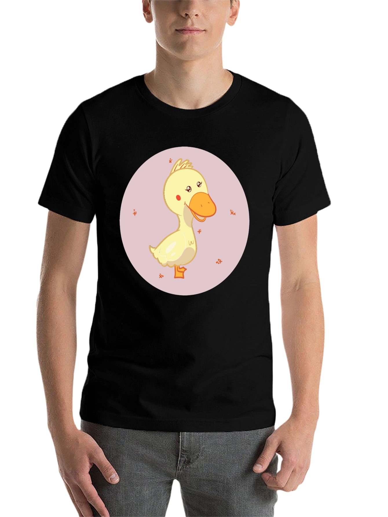 Black Cute Cartoon Duckling Graphic Black T-Shirt view 7