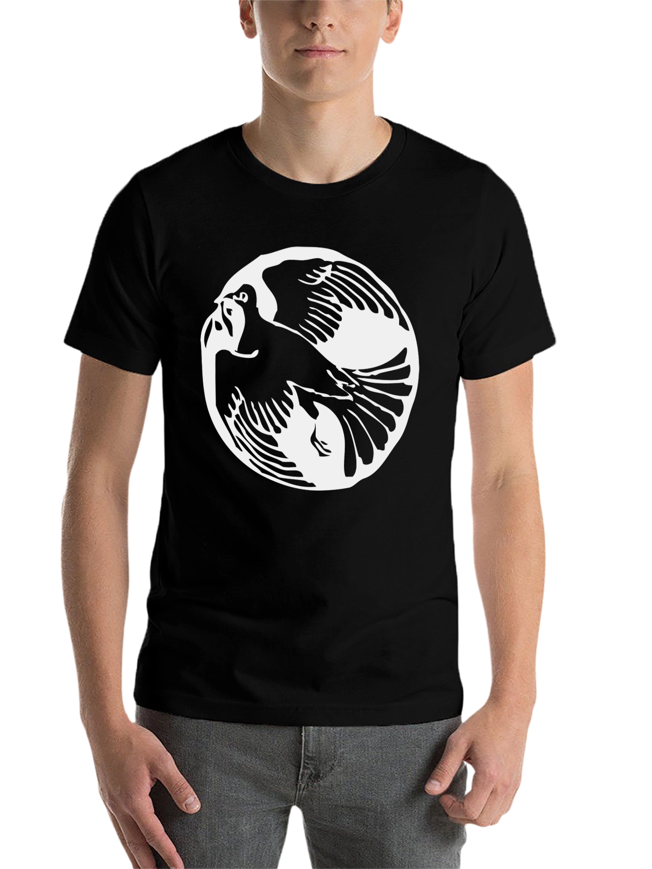 Black Yin Yang Bird Graphic Tee - Black view 7