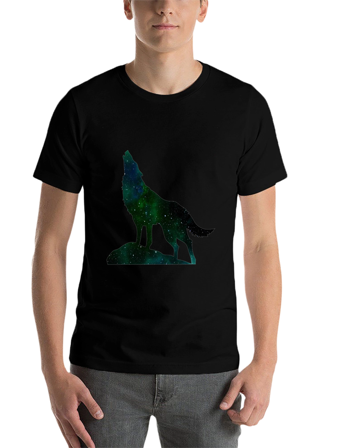Black Galaxy Wolf Graphic Tee - Black Cotton Blend view 7