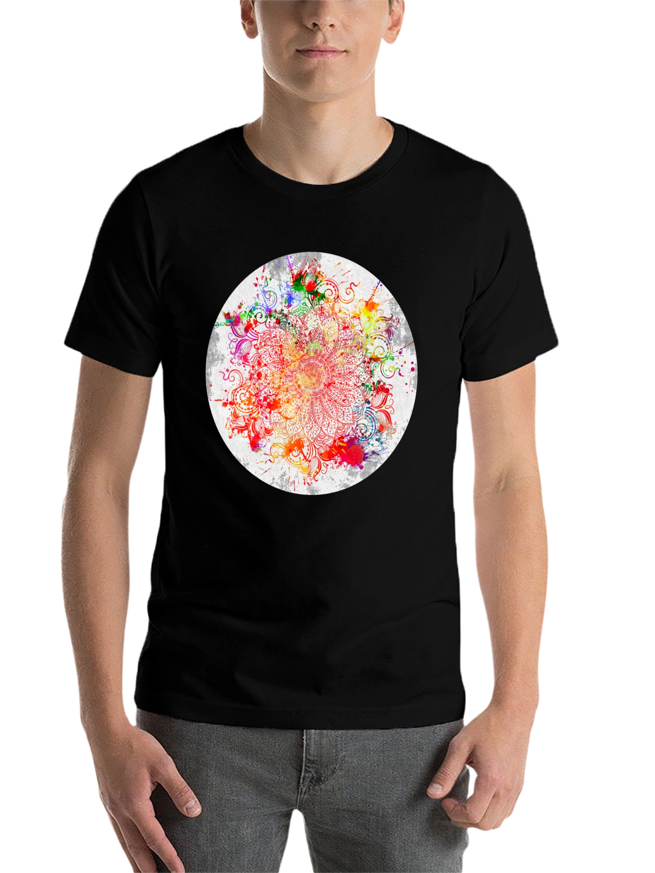 Black Vibrant Mandala Graphic T-Shirt view 7