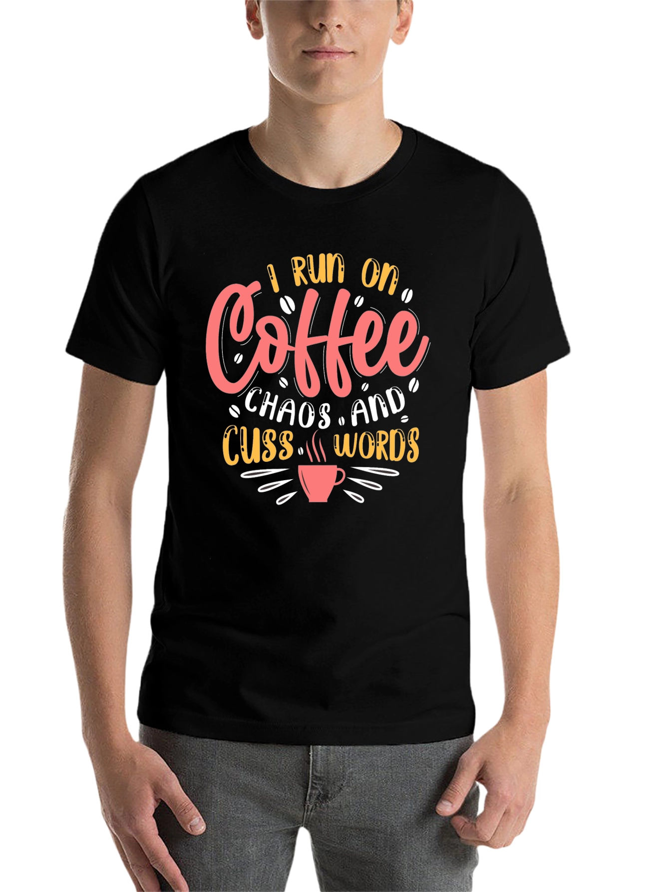 Black I Run on Coffee, Chaos & Cuss Words T-Shirt view 7