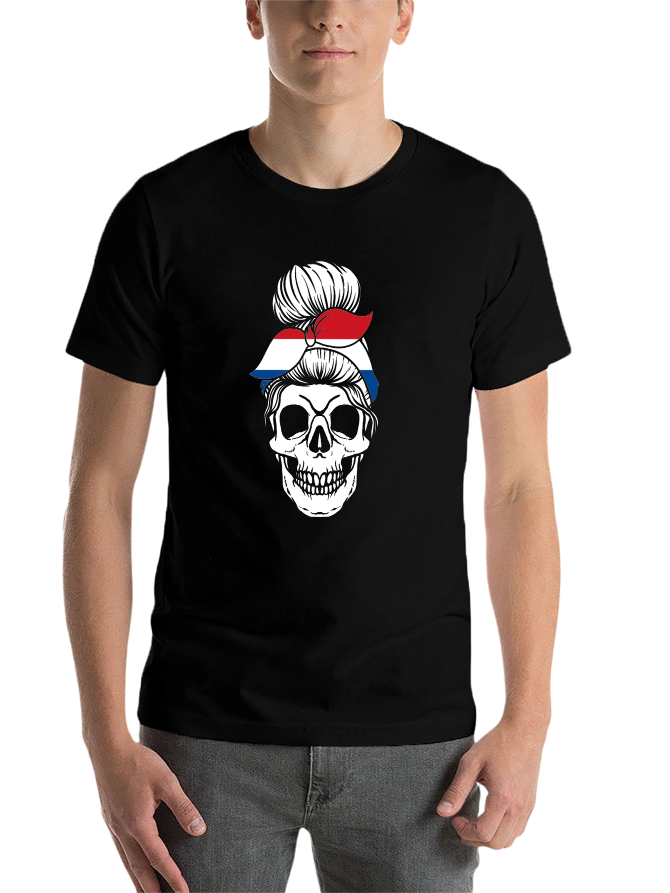 Skull Messy Bun T-Shirt - 7