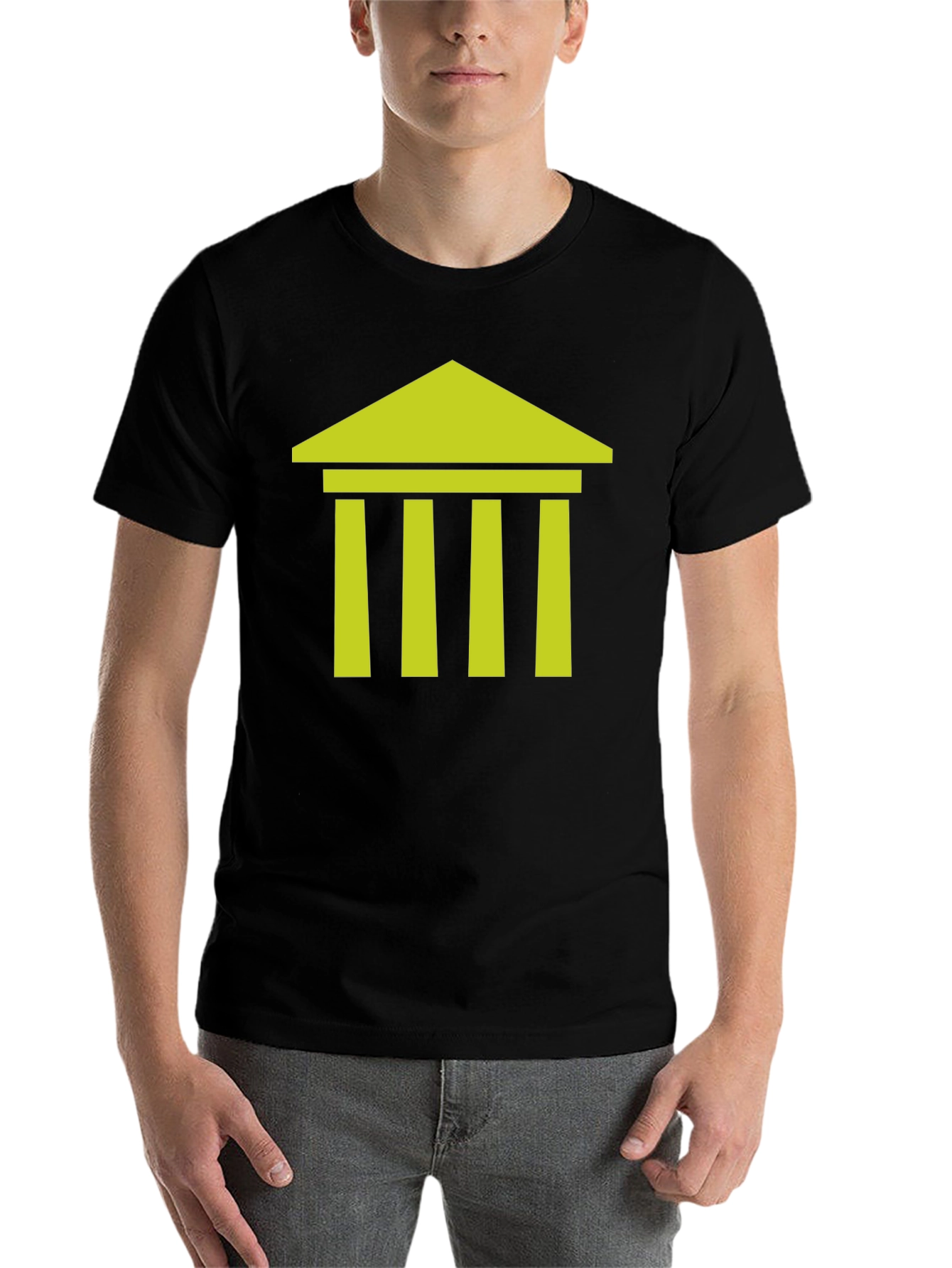 Black Graphic Tee: Temple Architect Design - Black Cotton T-Shirt view 7