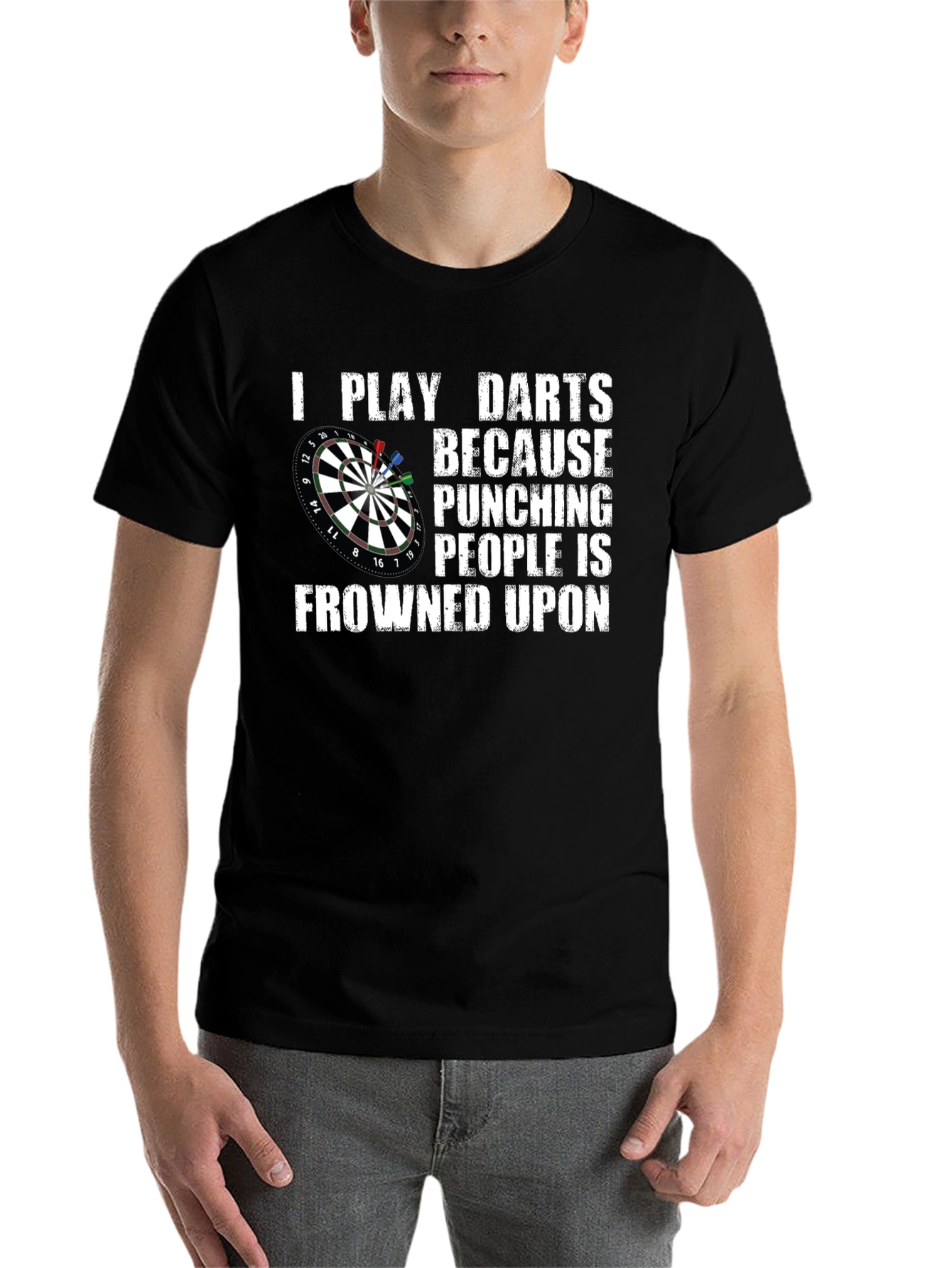 Black Funny Darts T-Shirt - Punching People is Frowned Upon view 7