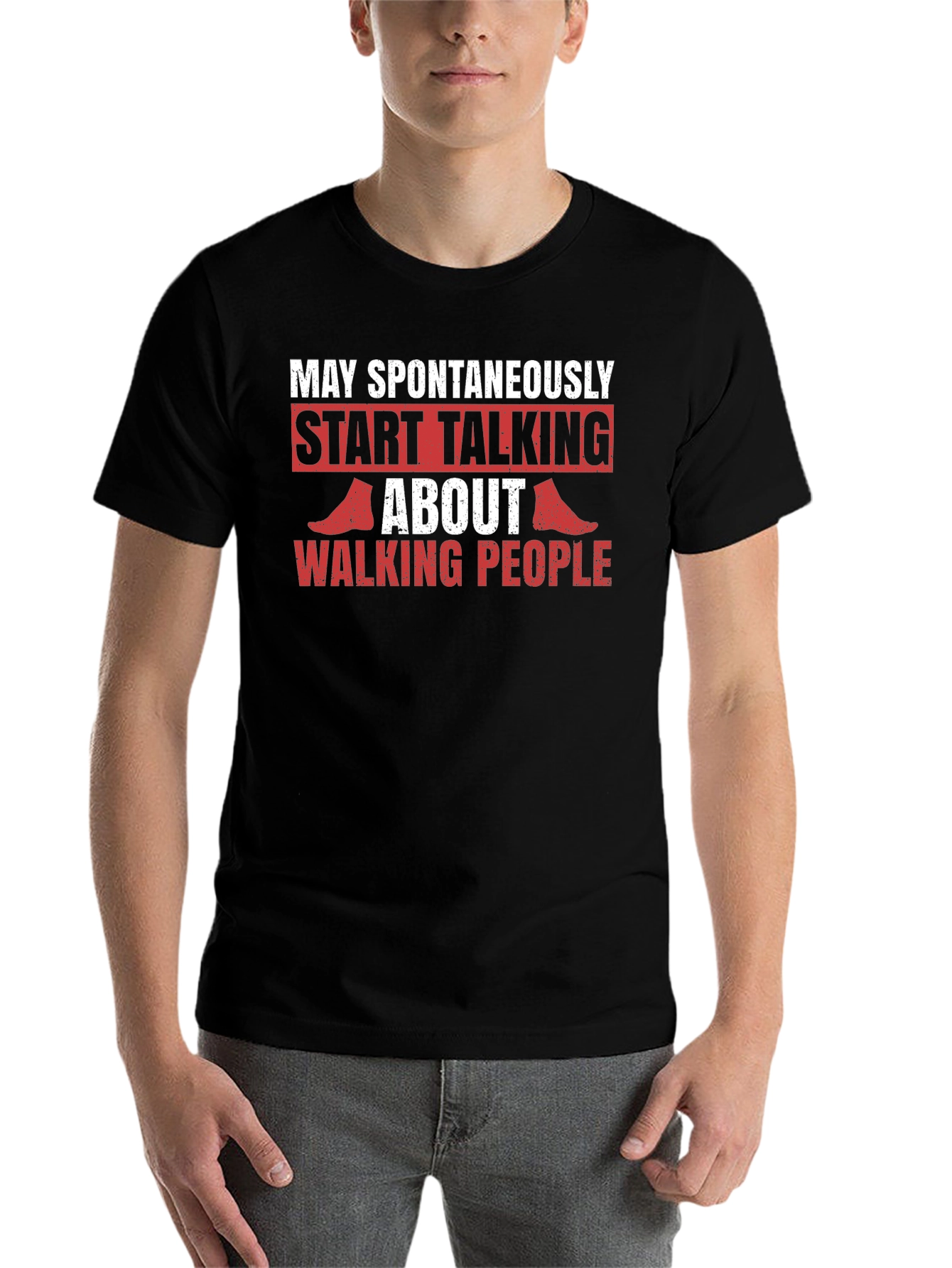 Black Funny Walking People T-Shirt view 7
