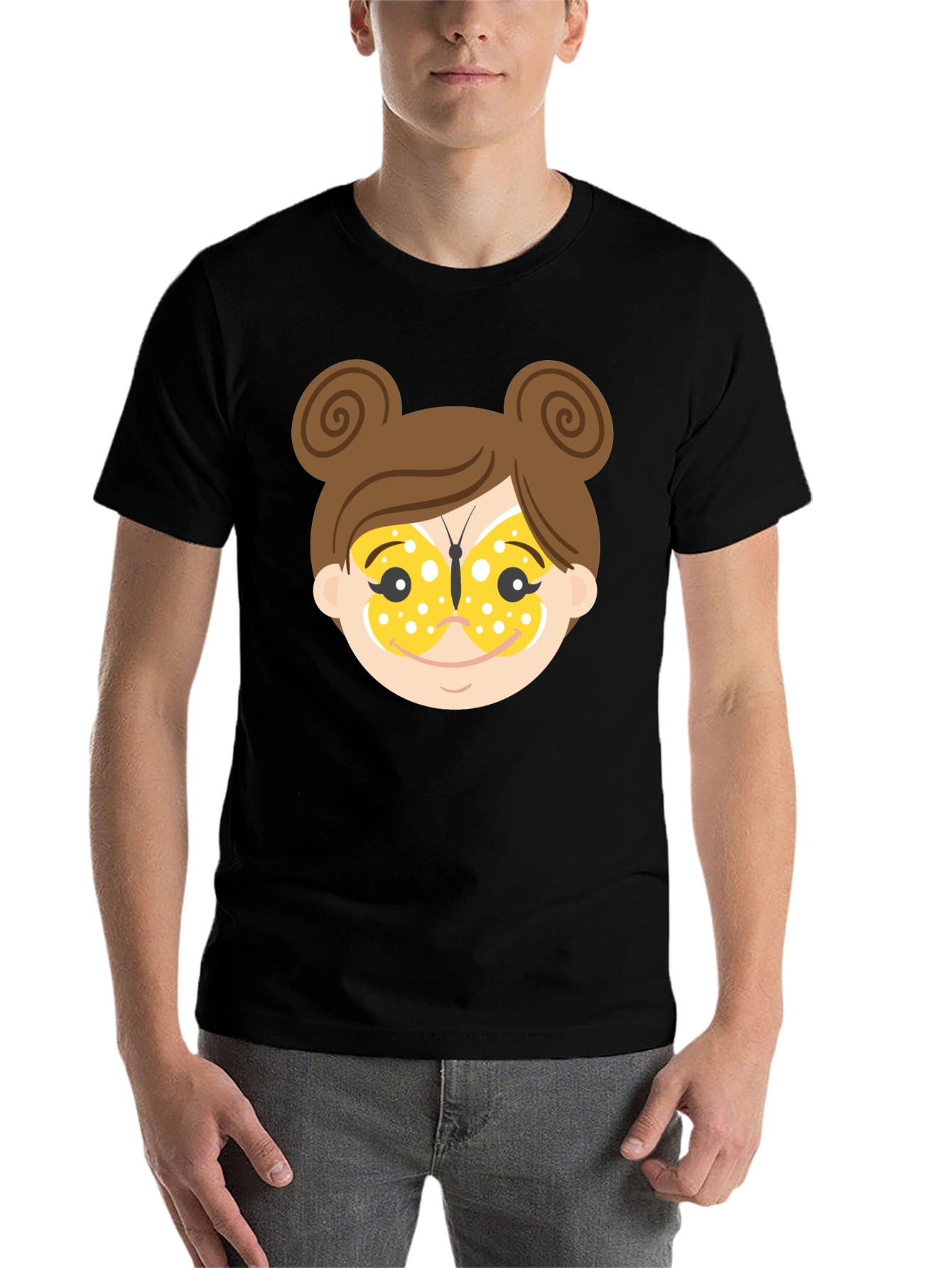 Black Cartoon Girl Face T-Shirt view 7