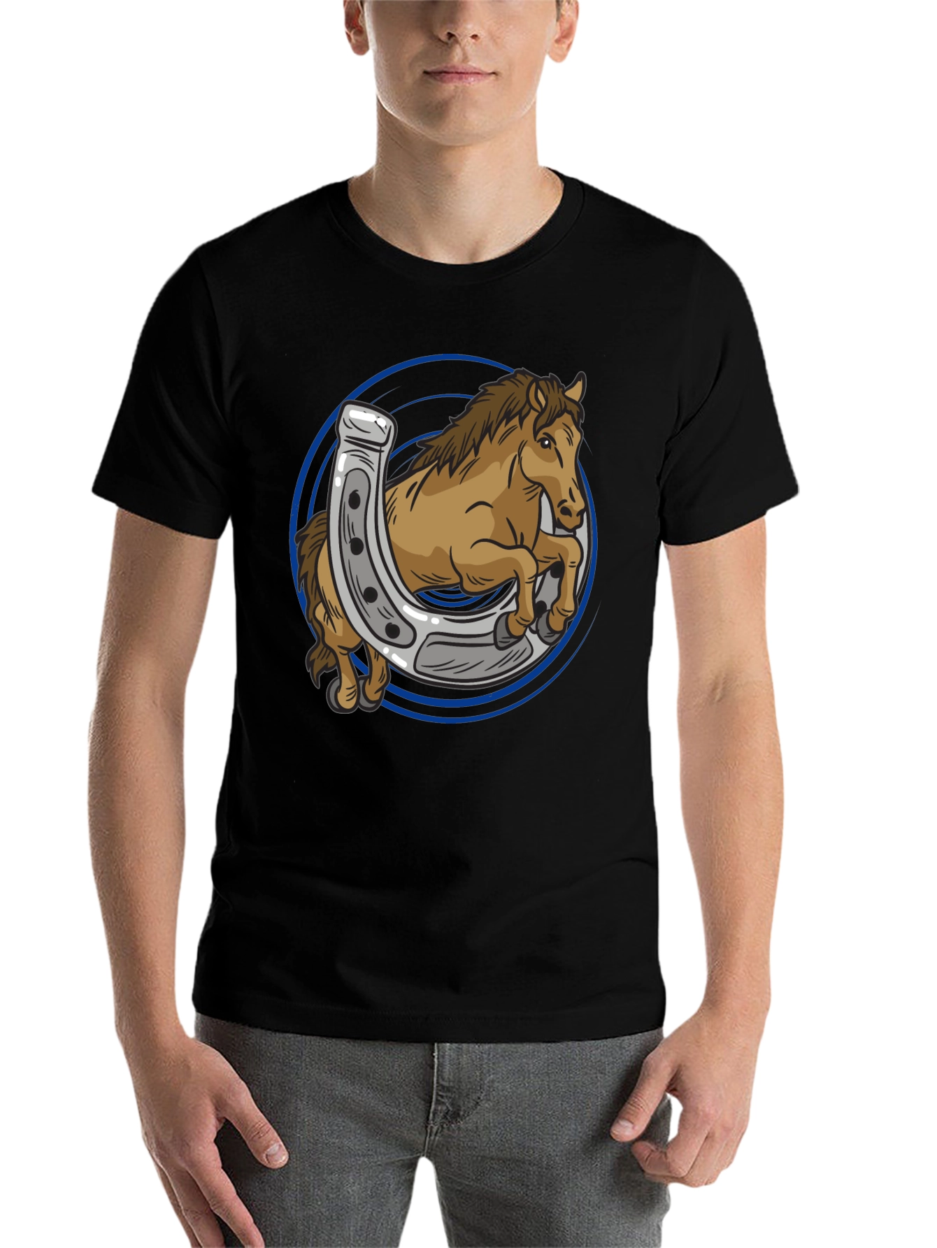 Black Horse and Horseshoe Graphic T-Shirt view 7