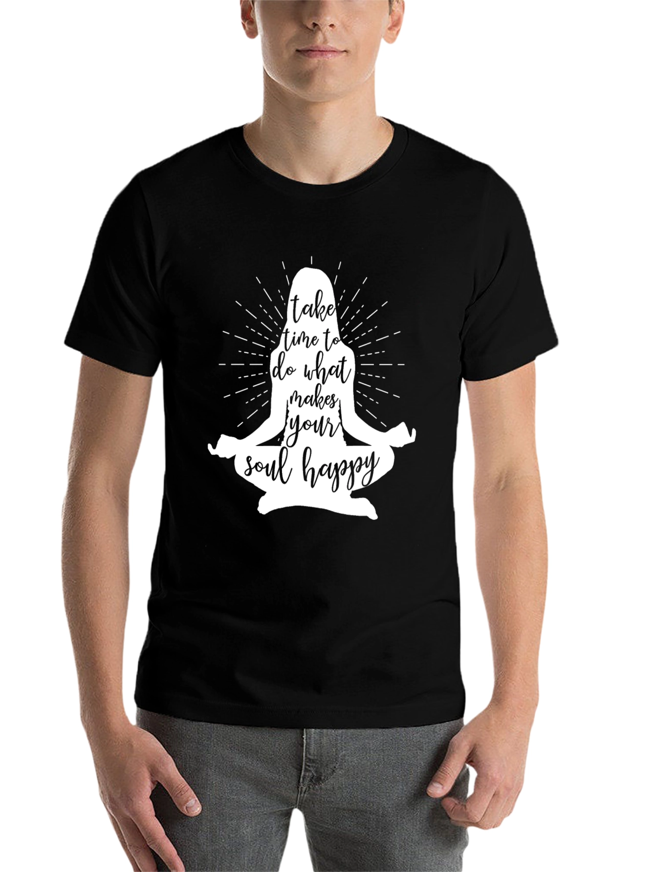 Black Soul Happy Graphic Tee - Meditating Yoga Shirt view 7