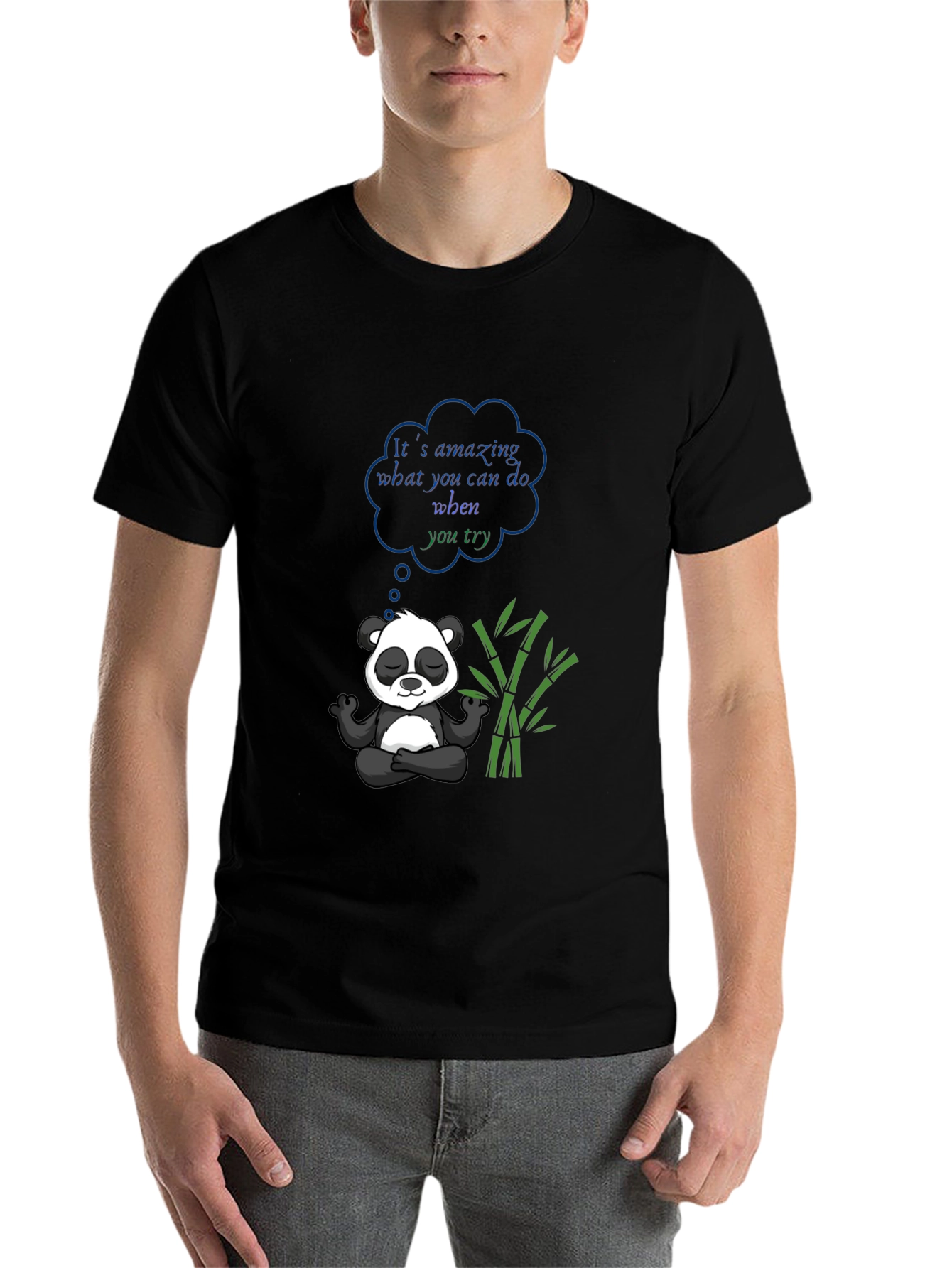 Black Meditating Panda Graphic Tee view 7