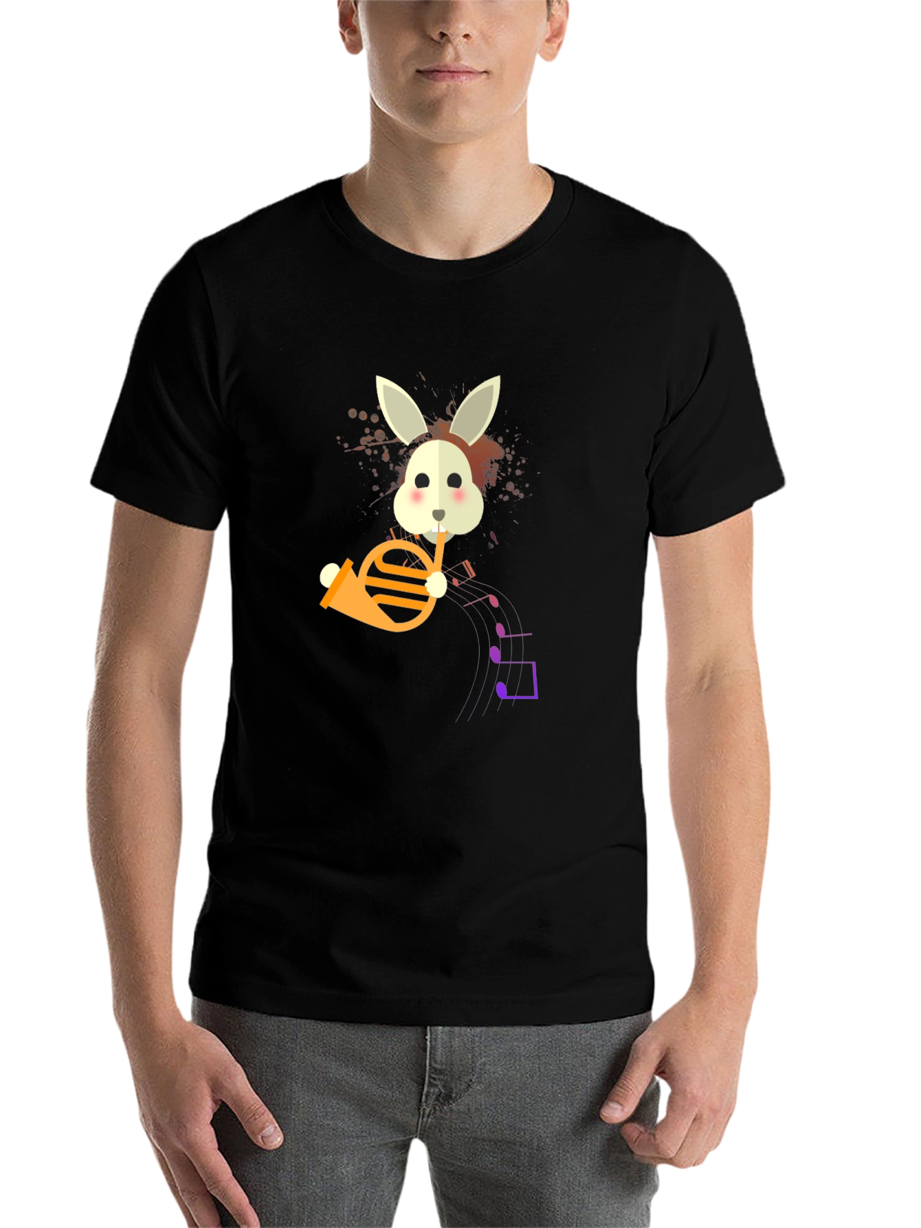 Black Bunny French Horn Player Graphic T-Shirt view 7