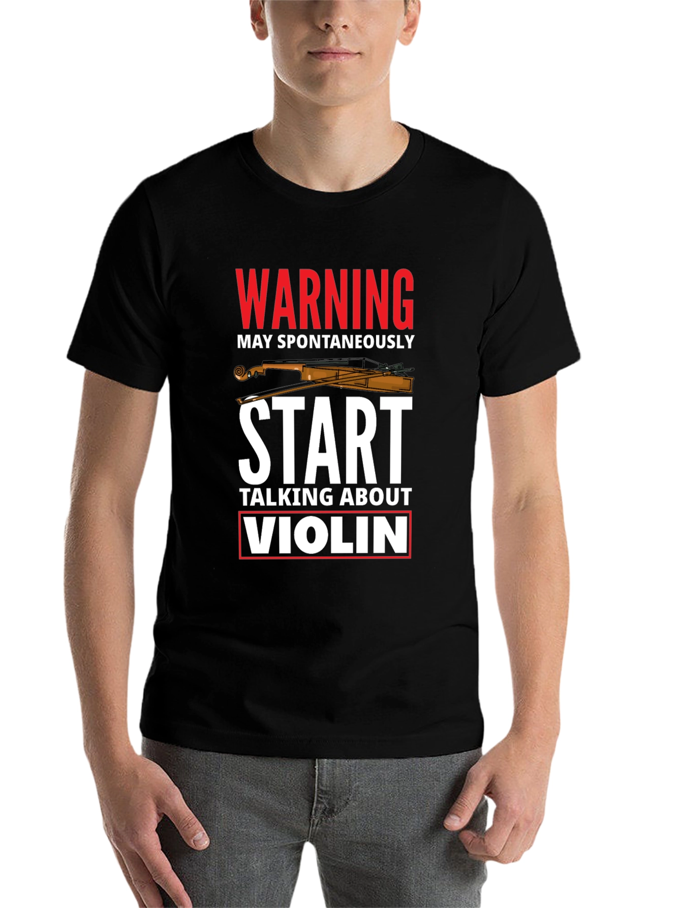 Black Warning May Spontaneously Talk About Violin T-Shirt view 7