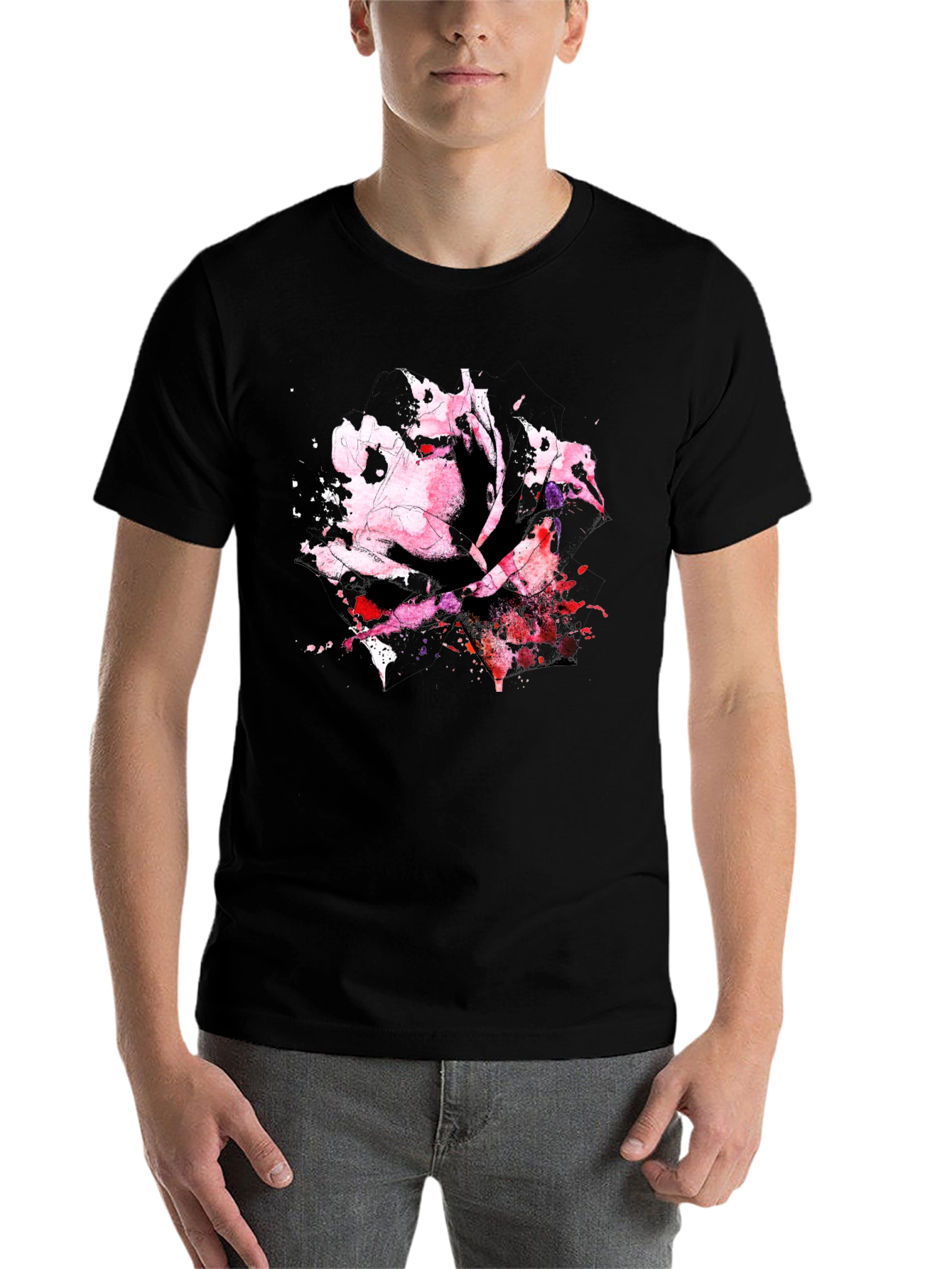 Black Rose Watercolor Black T-Shirt view 7