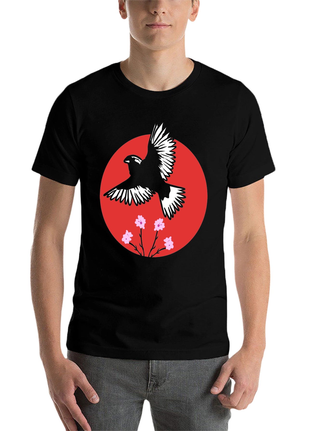 Black Bird and Blossom Graphic Black T-Shirt view 7