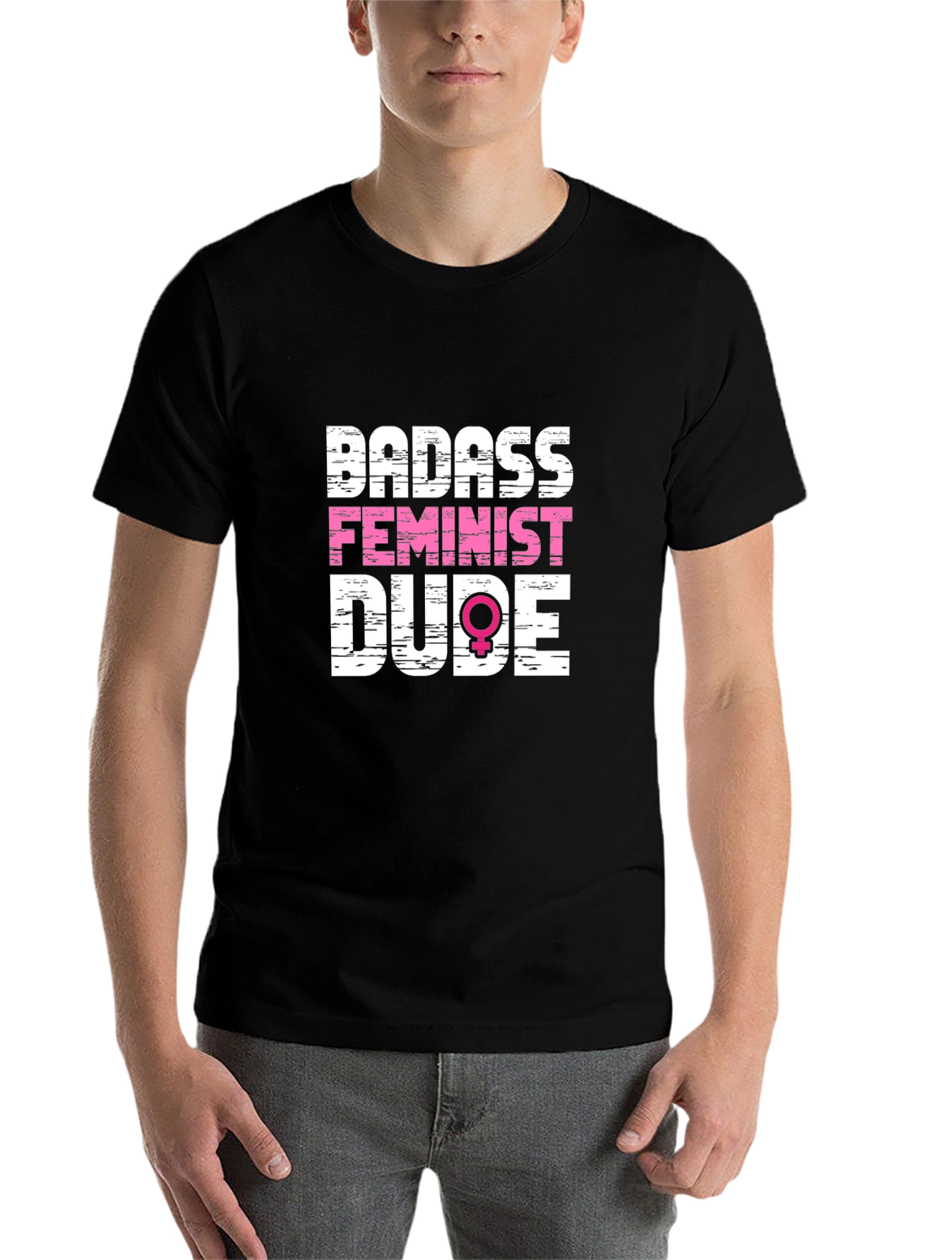 Black Badass Feminist Dude T-Shirt - Mens Black Crew Neck Tee view 7