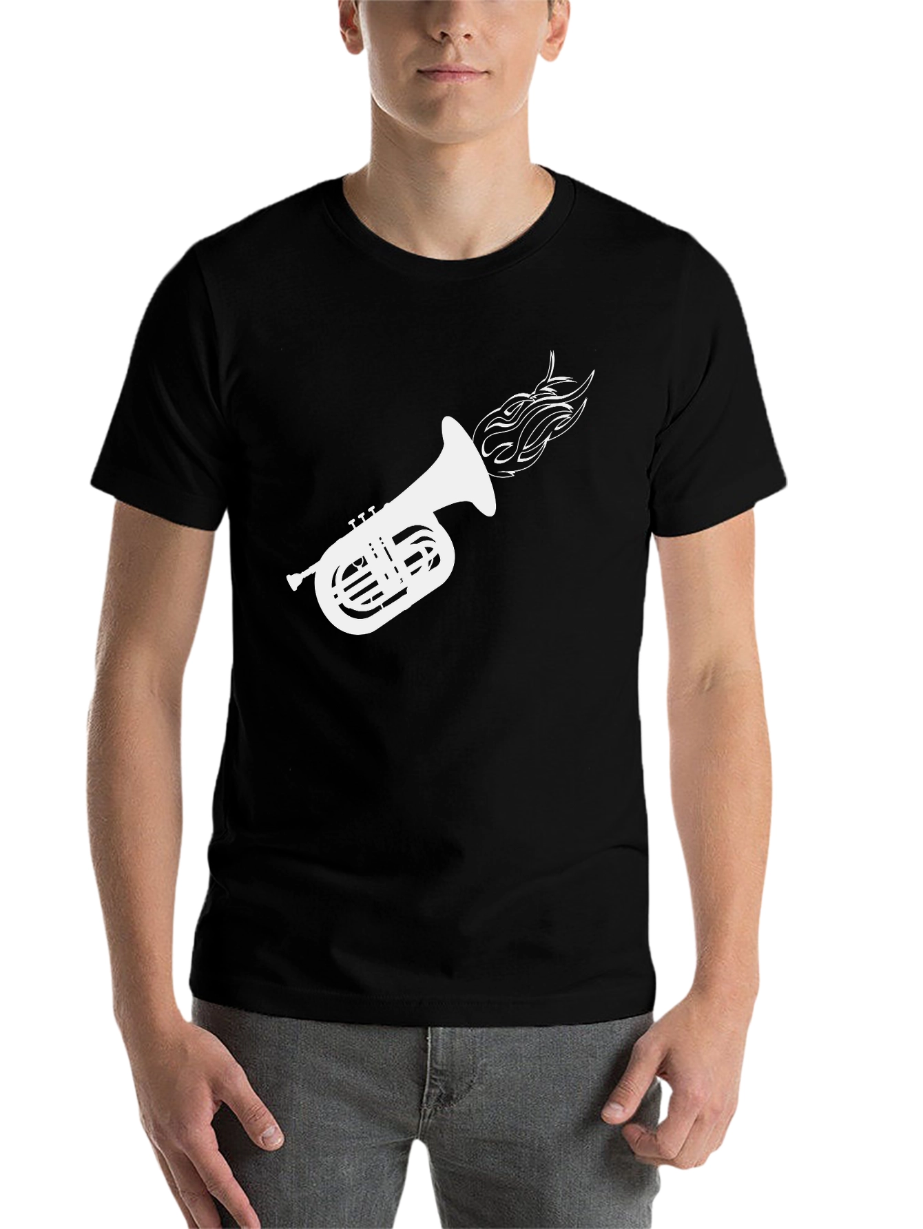 Black Black Tuba Fire T-Shirt - Musician Apparel view 7