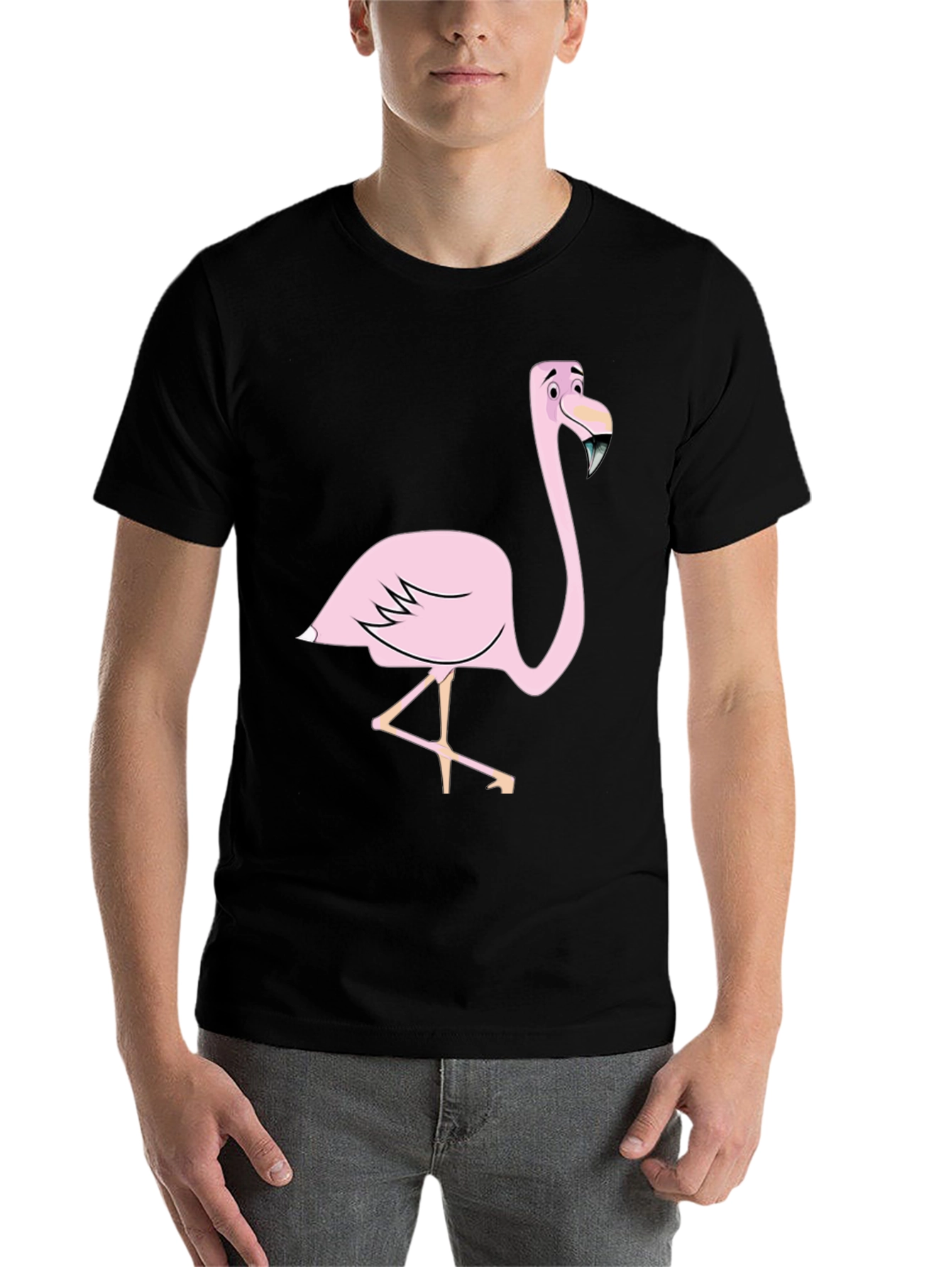 Black Fun Flamingo Graphic Tee - Black Cotton Blend Shirt view 7