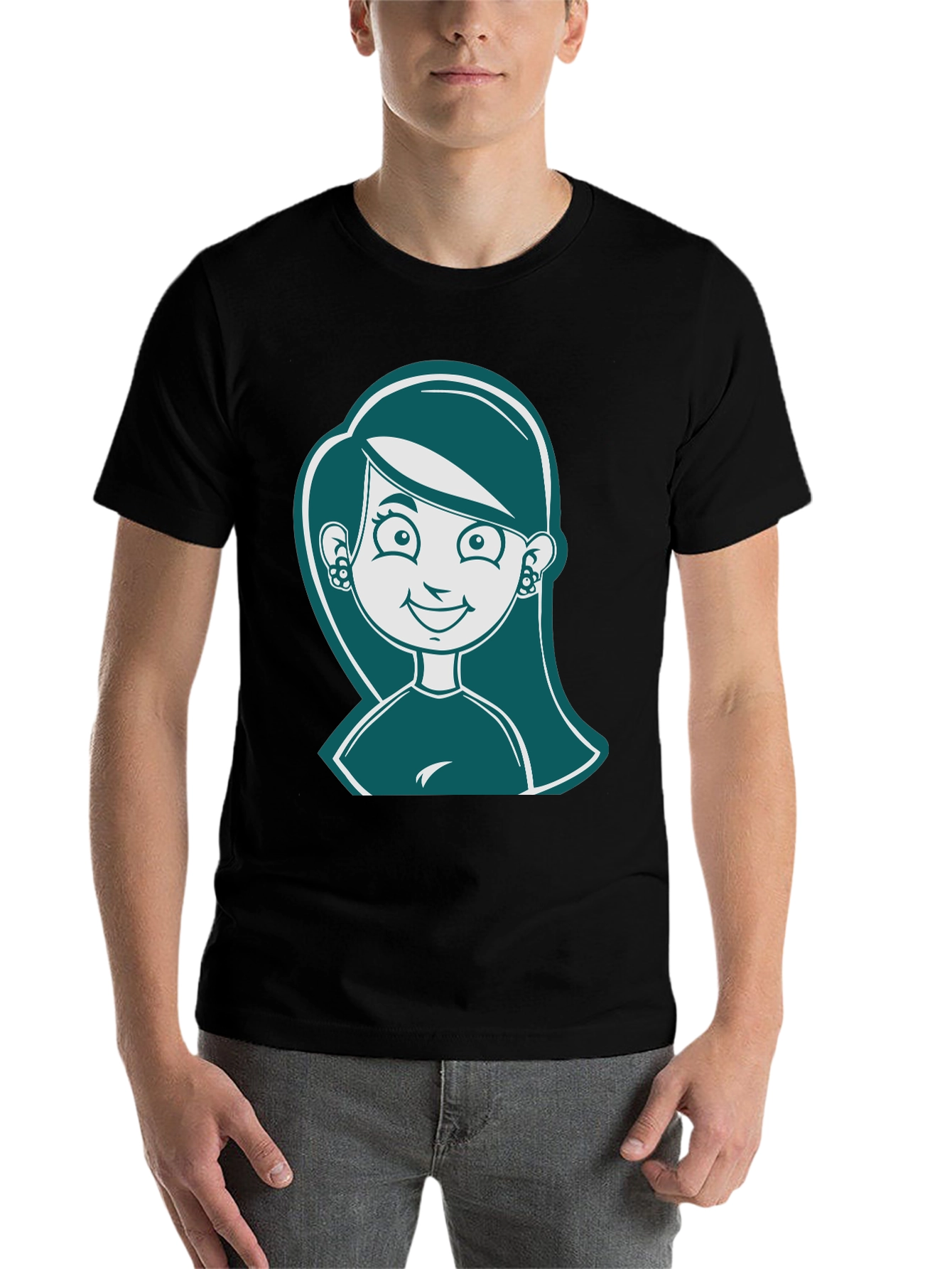 Black Cartoon Girl Graphic Print Black T-Shirt view 7