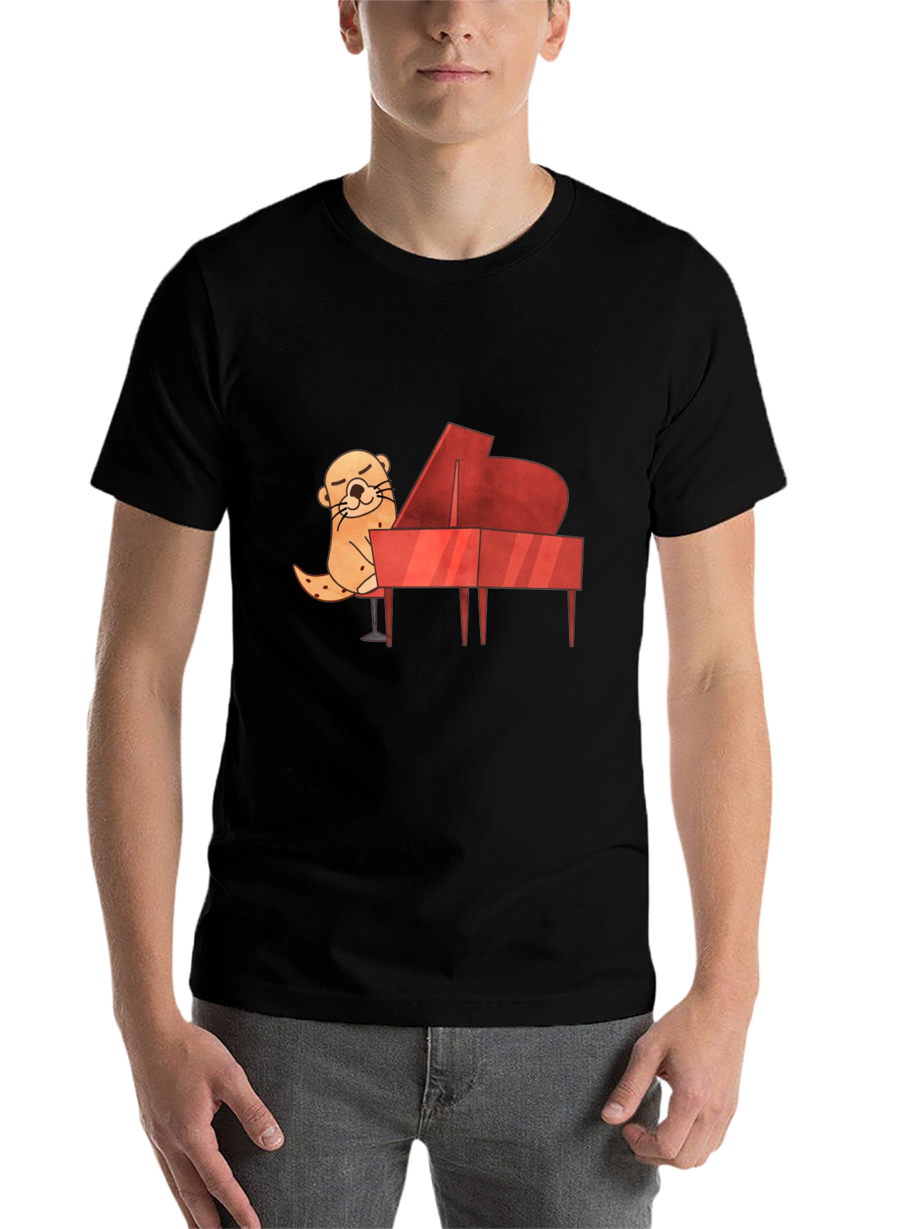 Black Otter Playing Piano Graphic Tee view 7