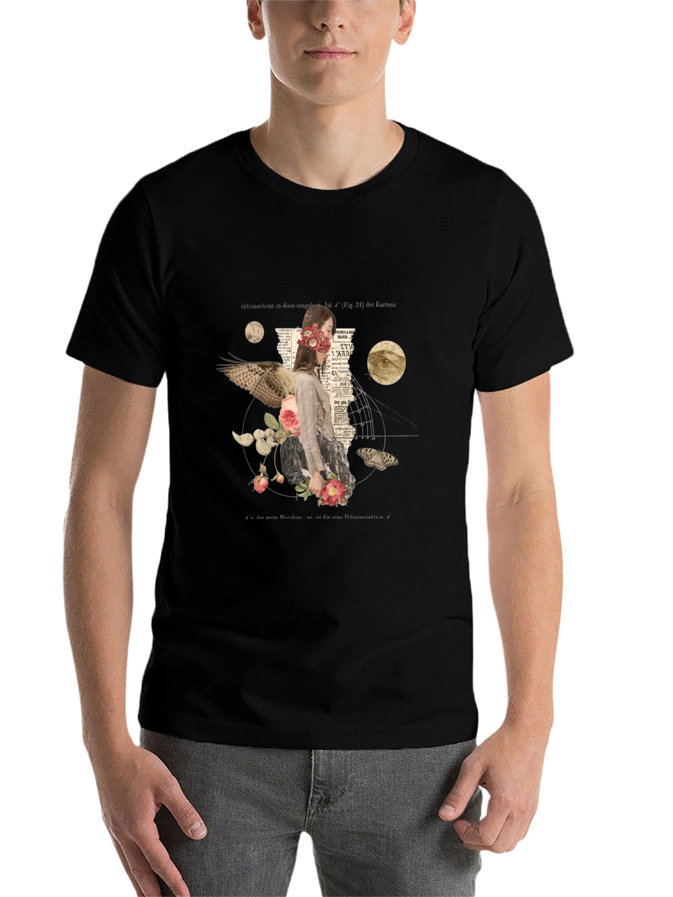Black Surreal Floral Graphic Print Black T-Shirt view 7