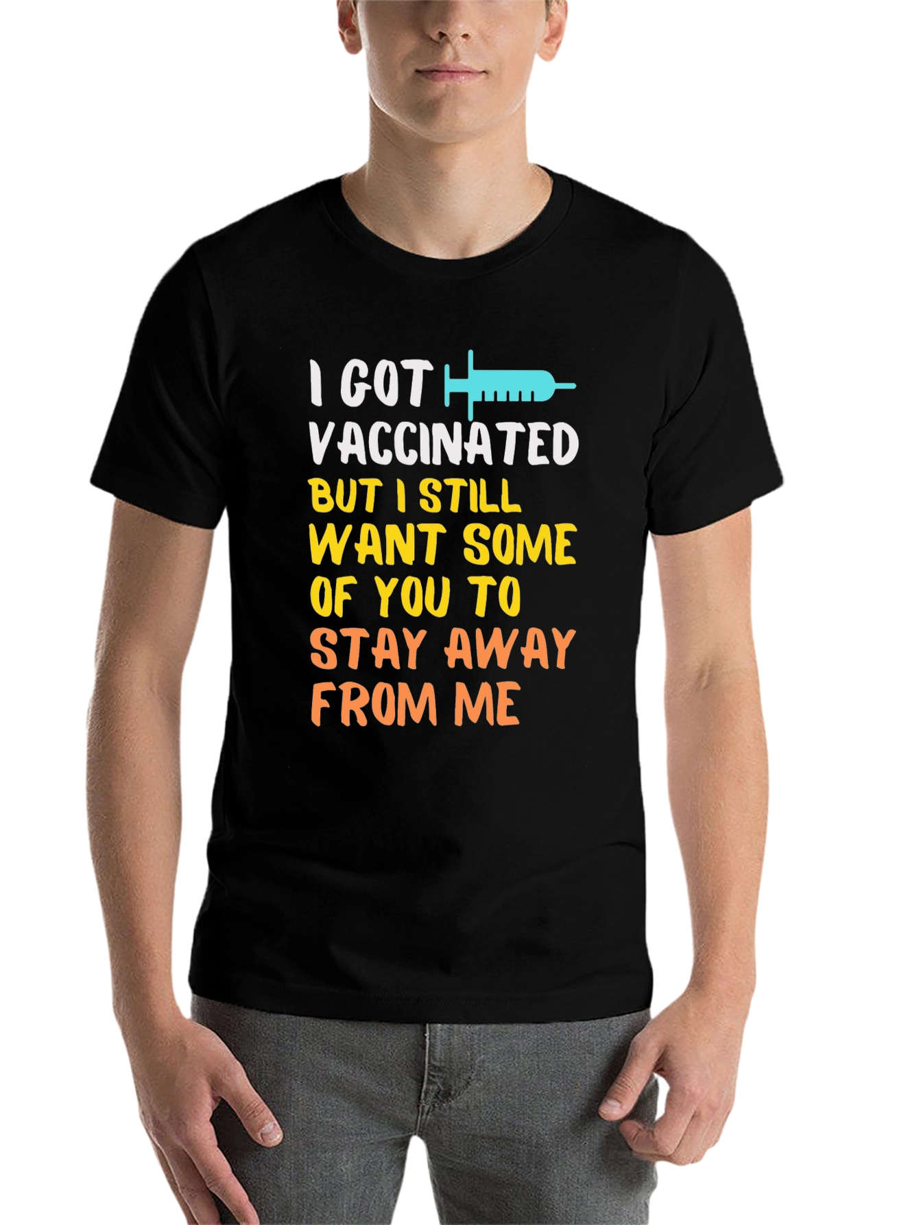 Black I Got Vaccinated Funny Graphic T-Shirt view 7