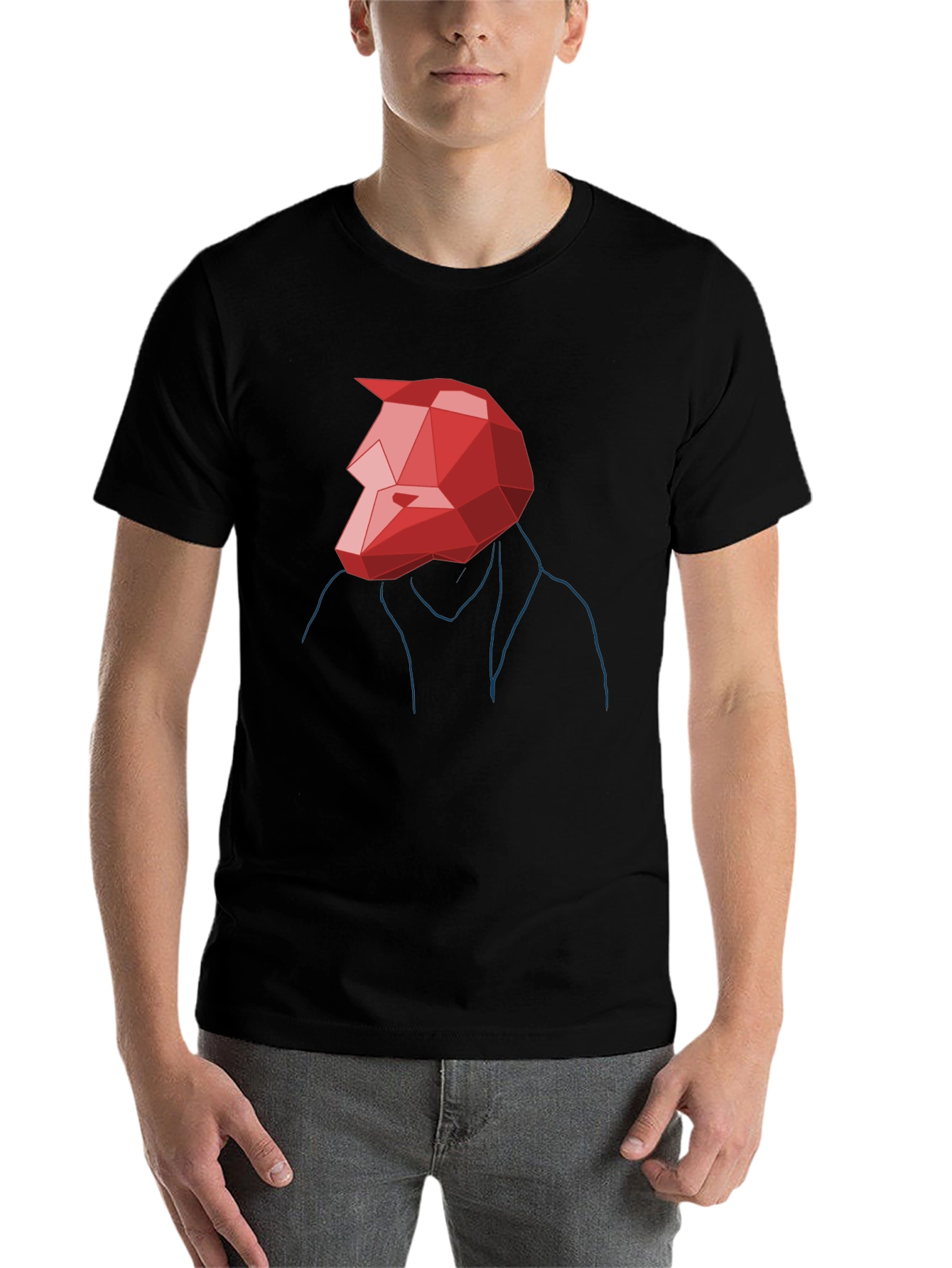 Black Abstract Geometric Red Wolf Graphic Tee view 7