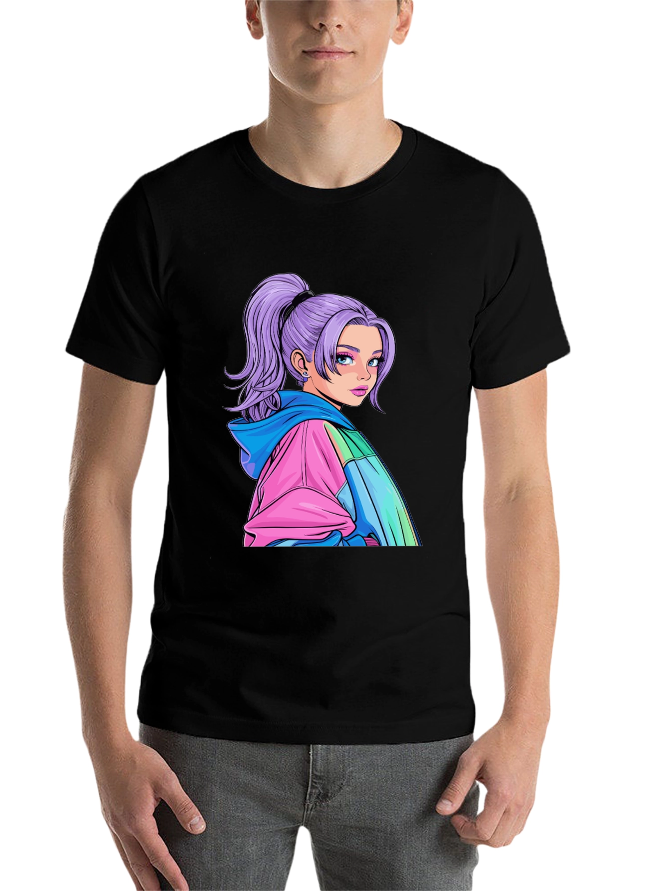 Black Anime Girl Graphic Black T-Shirt view 7