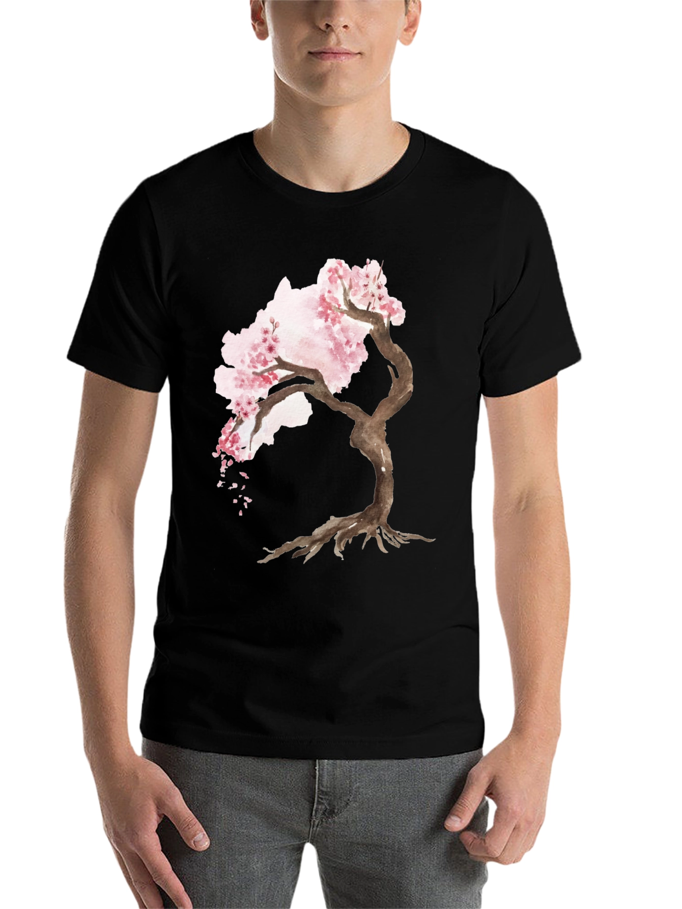 Black Cherry Blossom Tree Black T-Shirt view 7