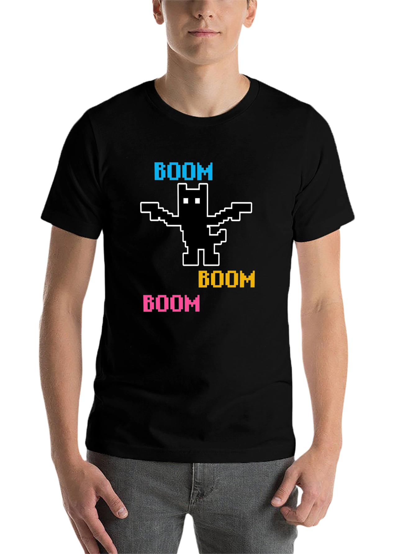 Black Pixelated BOOM Cat T-Shirt view 7