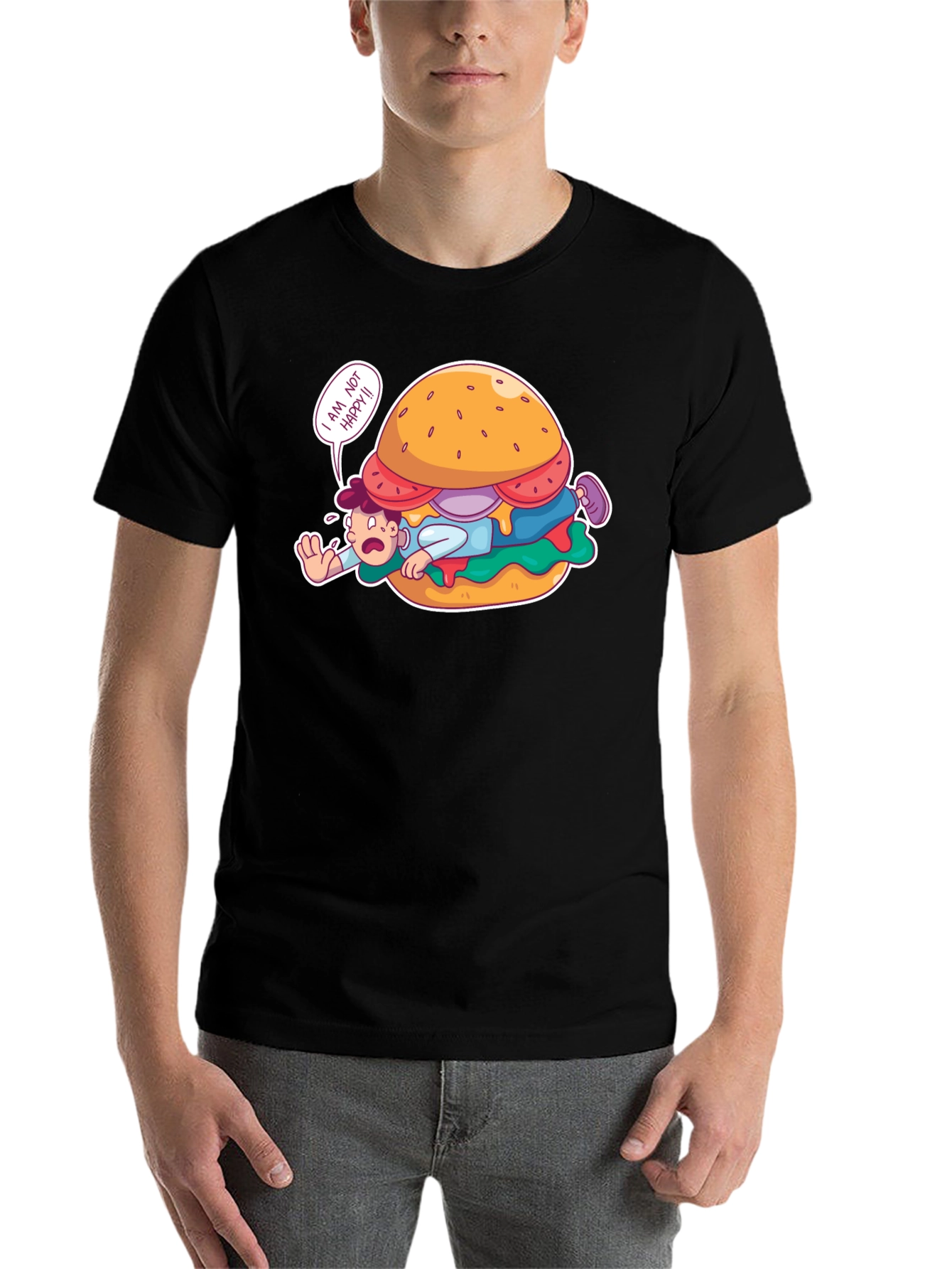 Black Funny 'I Am Not Happy' Burger Graphic T-Shirt view 7