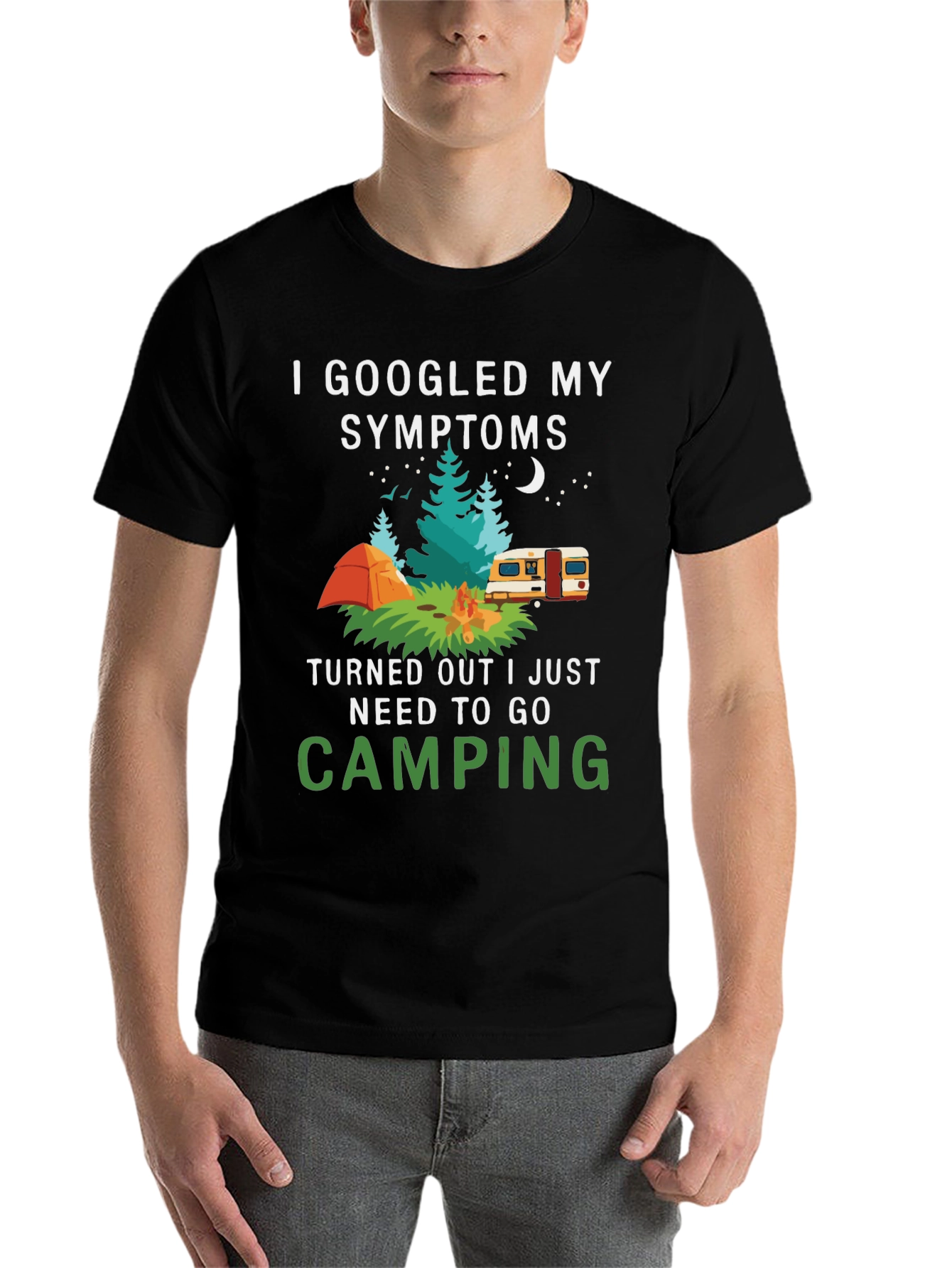 Black Camping Symptoms T-Shirt - Funny Outdoor Apparel view 7