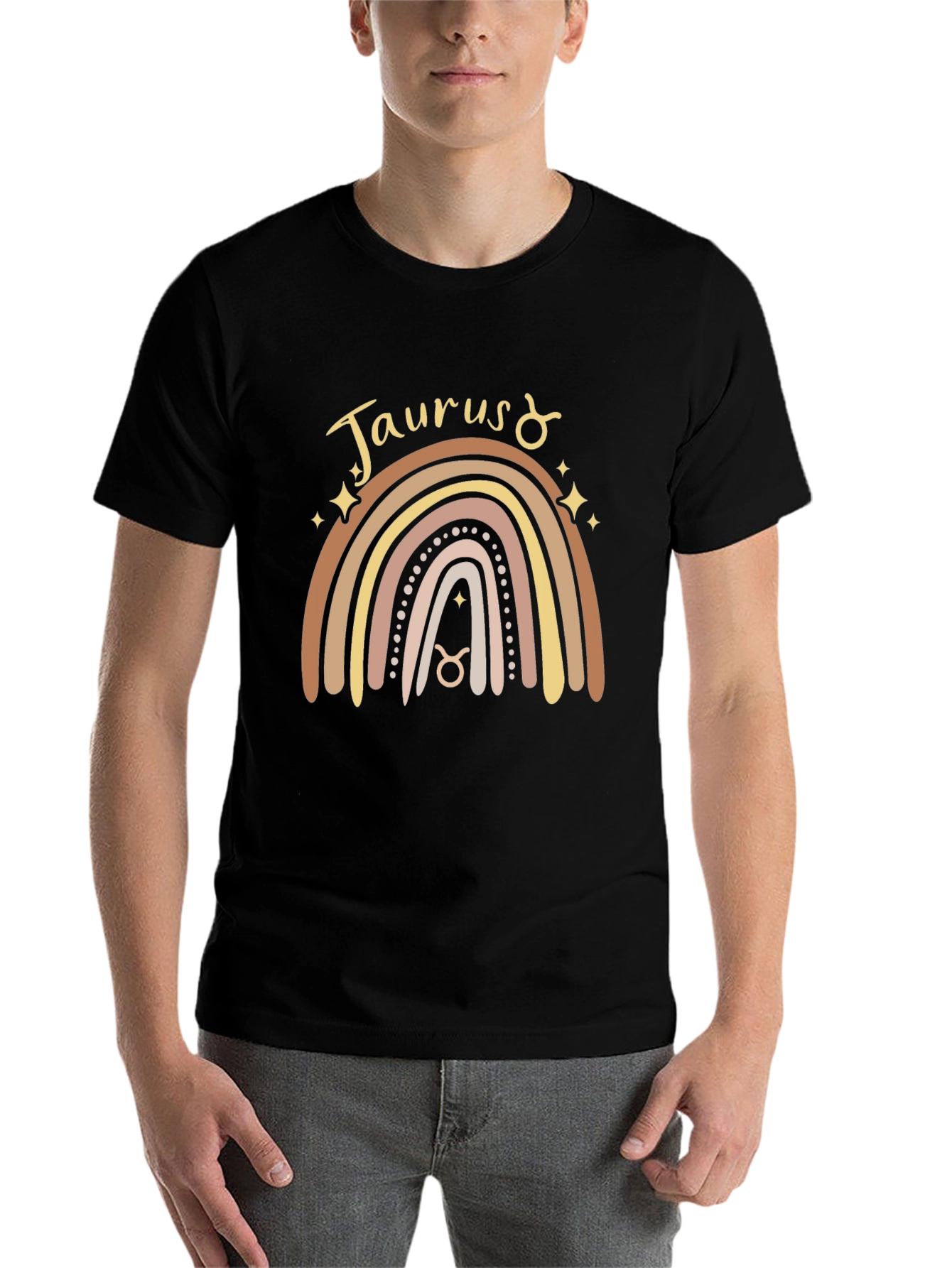 Black Taurus Zodiac Rainbow Graphic T-Shirt view 7