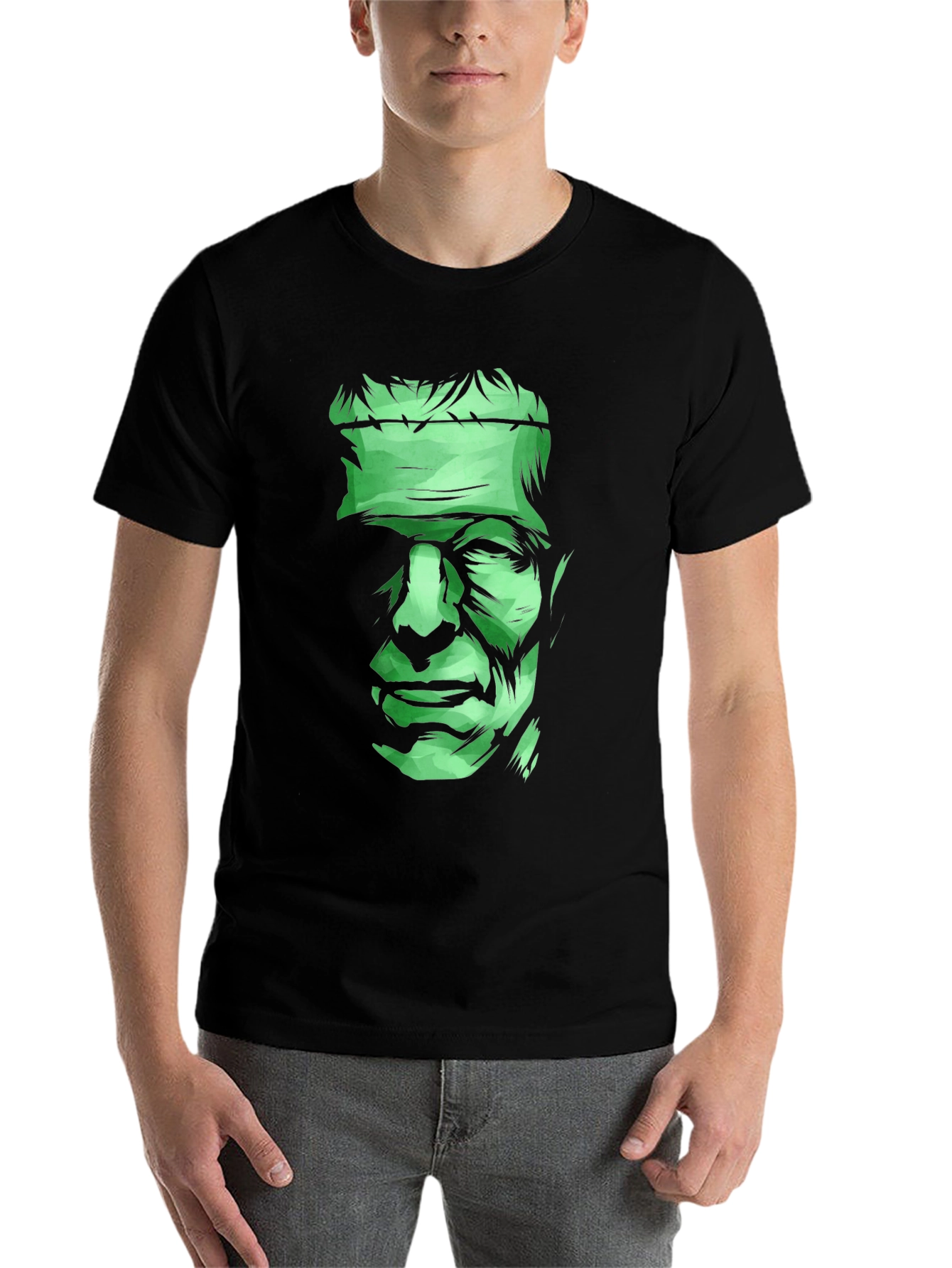 Black Frankenstein Graphic Tee - Men's Black Cotton T-Shirt view 7