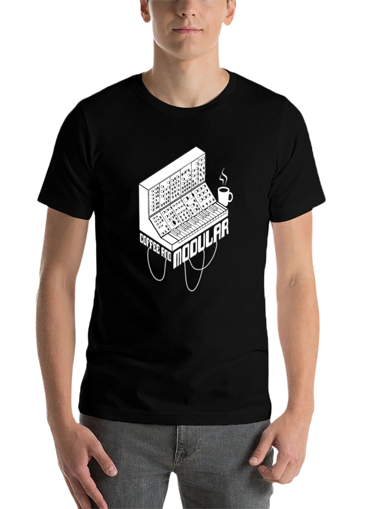 Black Coffee and Modular Synthesizer Black T-Shirt view 7