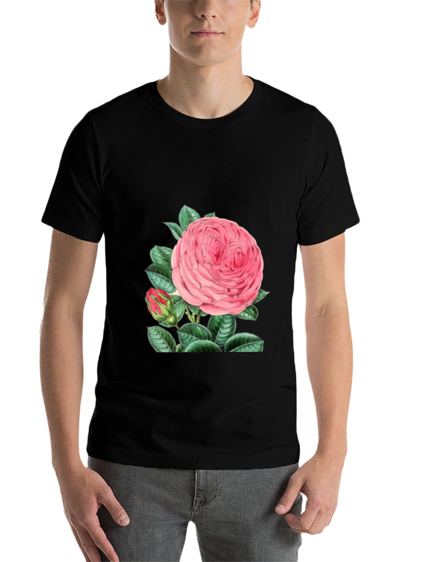 Black Black T-Shirt with Pink Rose Graphic view 7