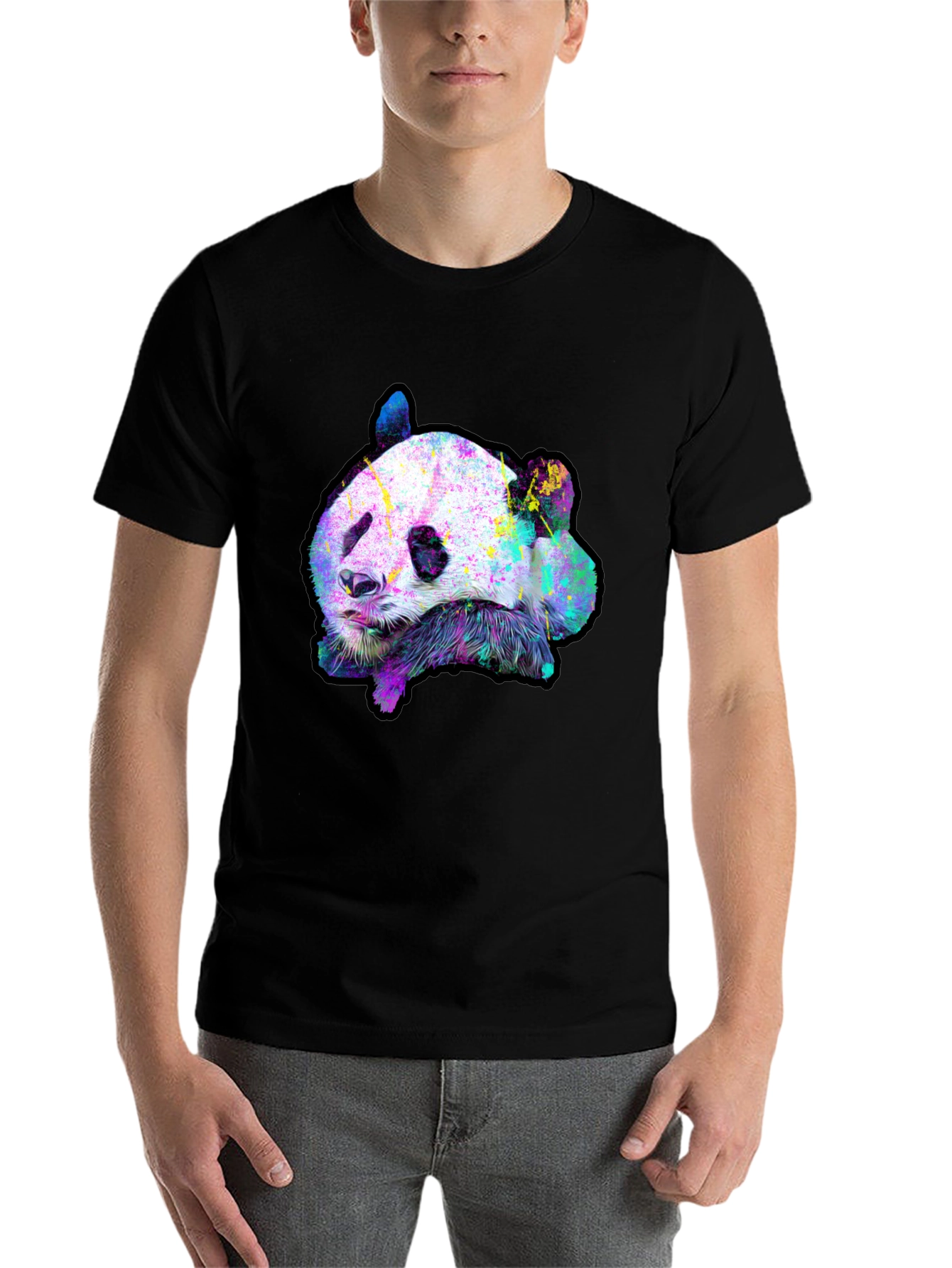 Black Abstract Panda Graphic Tee - Men's Black T-Shirt view 7