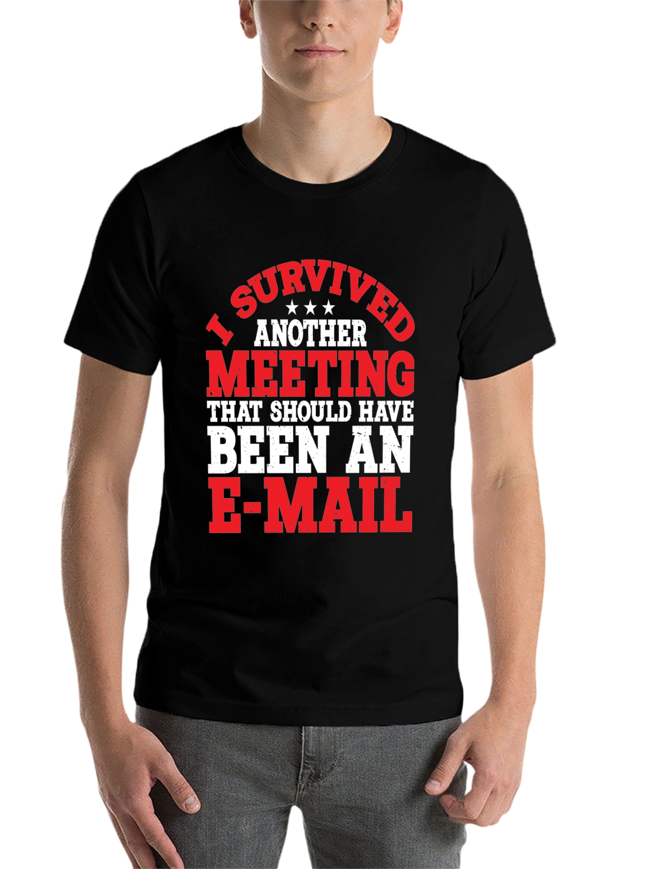 Black I Survived Another Meeting Funny T-Shirt view 7
