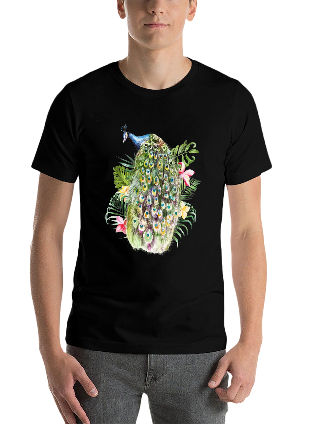 Peacock Graphic Black T-Shirt - 7